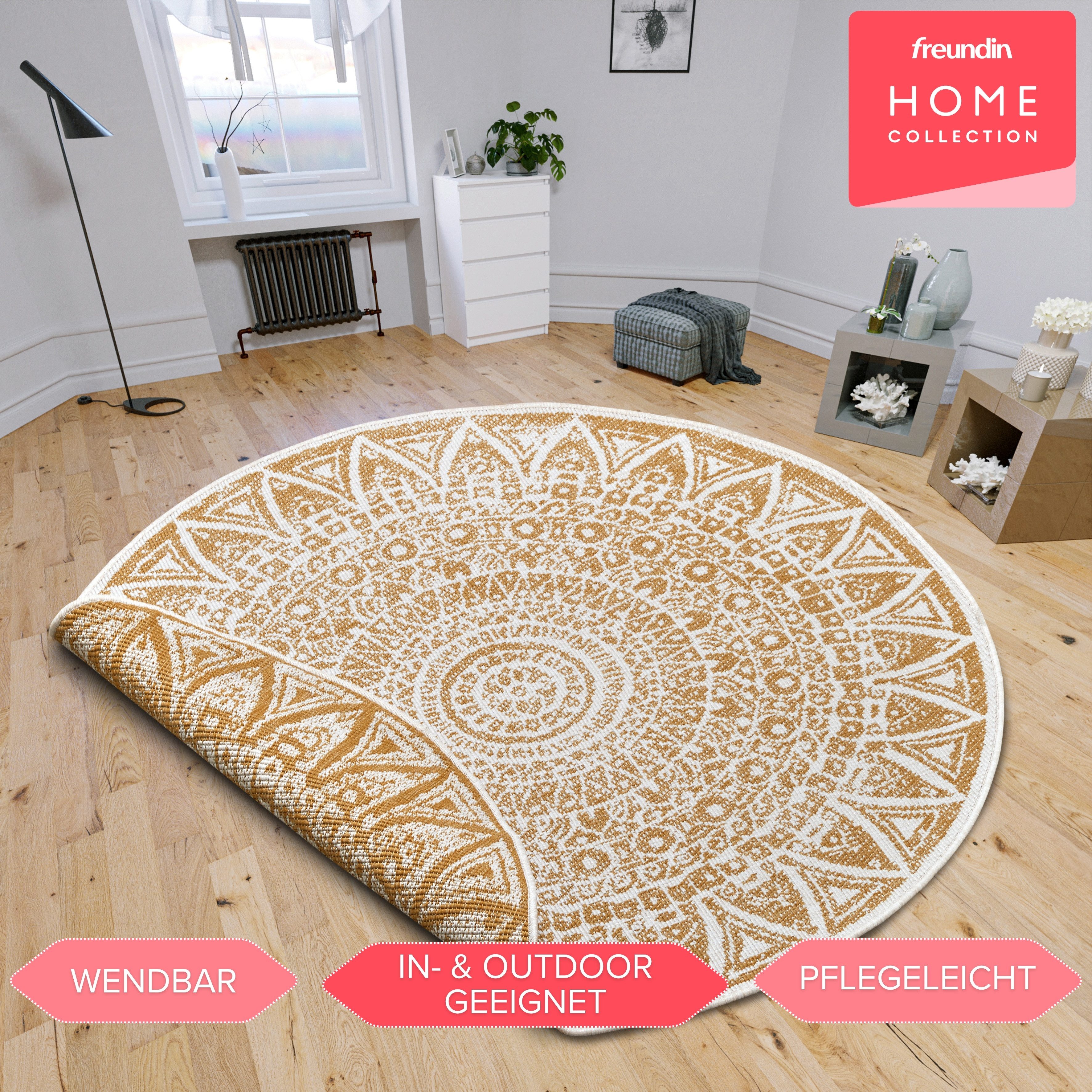 HANSE Home Teppich Lilja Wendeteppich, rund, Höhe: 5 mm, In-& Outdoor, beidseitig, Wetterfest, Balkon, Garten, Wohnzimmer