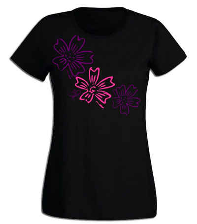 G-graphics T-Shirt Damen T-Shirt - Blumen Pink-Purple-Collection, mit trendigem Frontprint, Slim-fit, Aufdruck auf der Vorderseite, Print/Motiv, für jung & alt