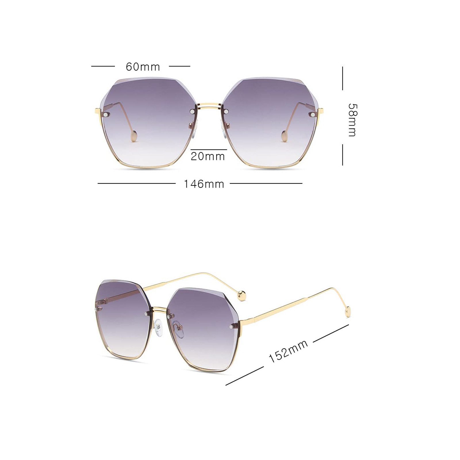 Toomoke Sonnenbrille Sonnenbrille Damen Übergroße Randlose UV-Schutz Modische Sommerbrille (Set, Aufbewahrungsbeutel, Mikrofasertuch, Brillenetui, Sonnenbrille) Sonnenbrille Transparent Farbverlauf Gläser UV400 Brille Sommer