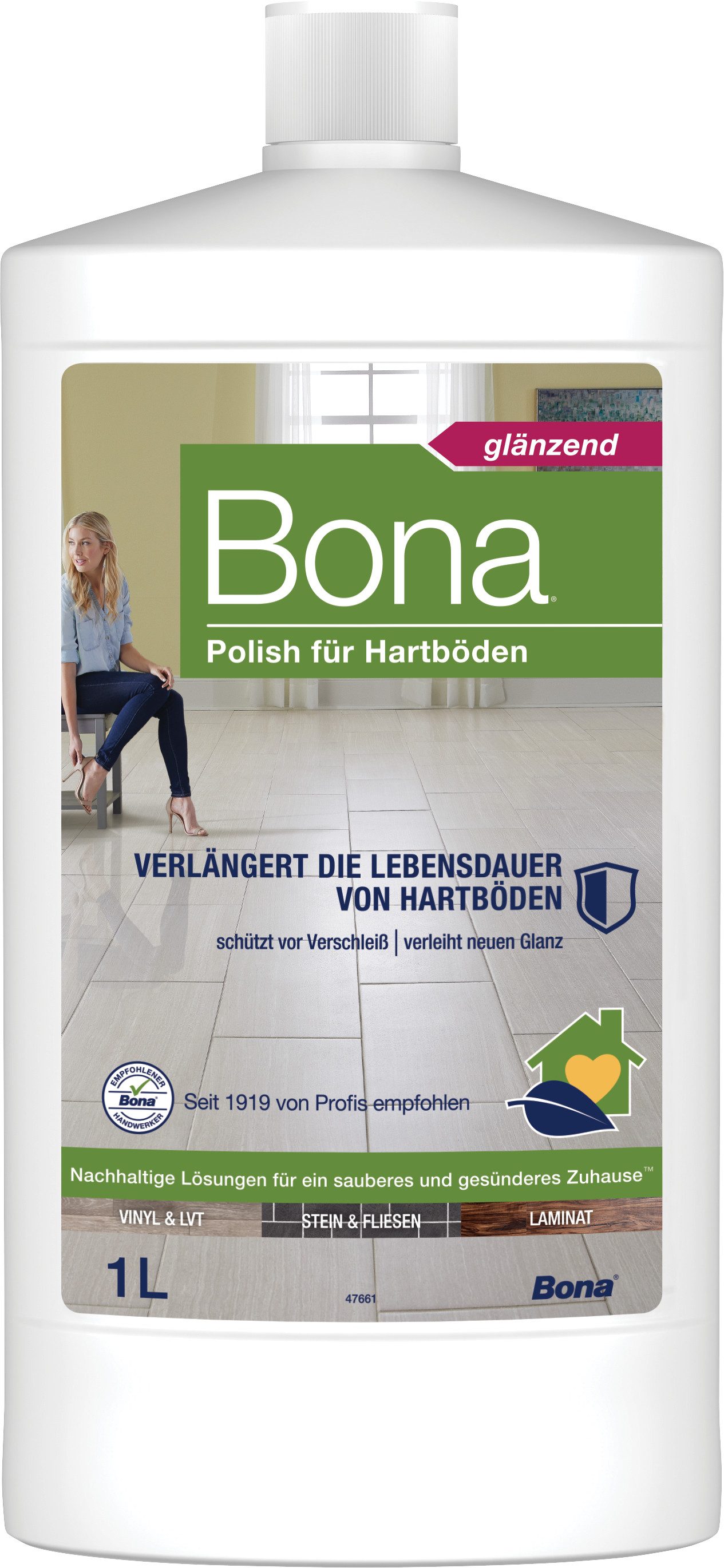 Bona Stein-, Fliesen- und Laminat Polish 1 L Bodenpflegemittel (1 St), Schützt vor Verschleiß und Abnutzung, Gebrauchsfertig