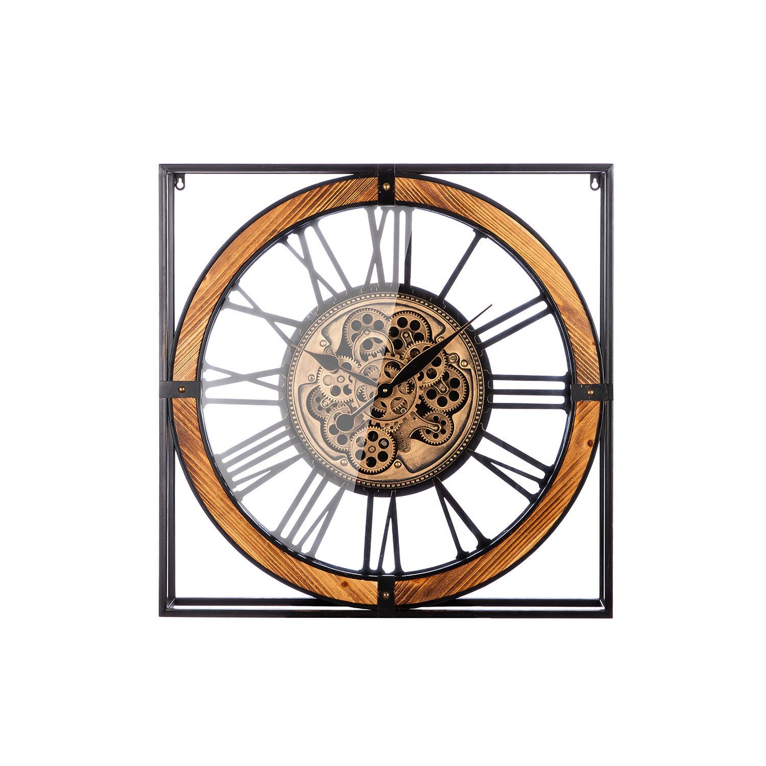 GILDE Wanduhr REVOLUS Wanduhr - schwarz - Metall - H. 72cm x B. 72cm - Zahnräder (Wanddekoration - Wohnzimmer - Uhr an der Wand)