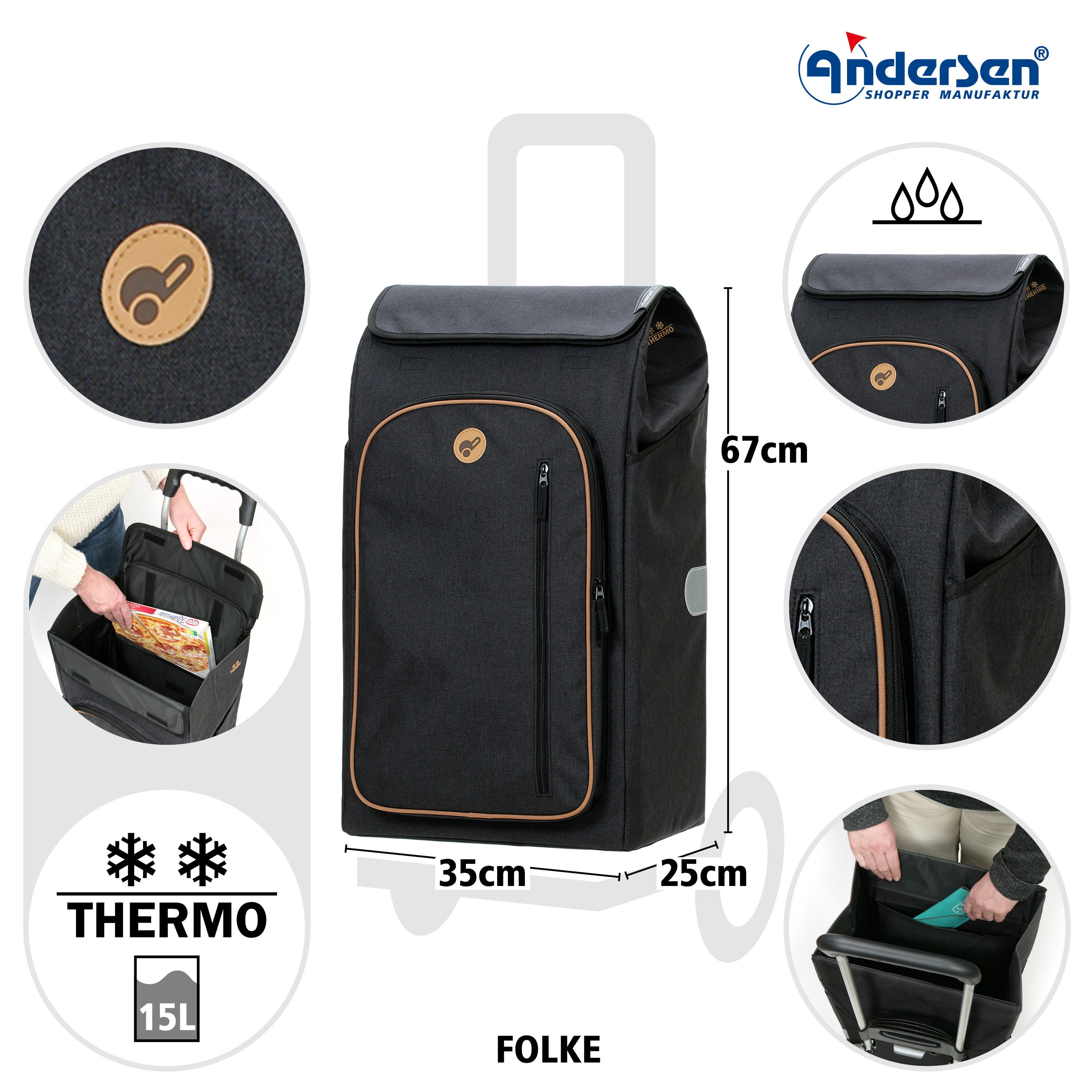 Andersen Einkaufstrolley Tasche Folke schwarz, Thermofach günstig online kaufen