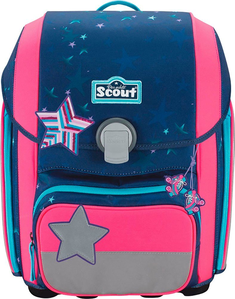 Scout Schulranzen Genius, Pretty Star (Set, 4-tlg), 2 Funny Snaps Move; enthält recyceltes Material