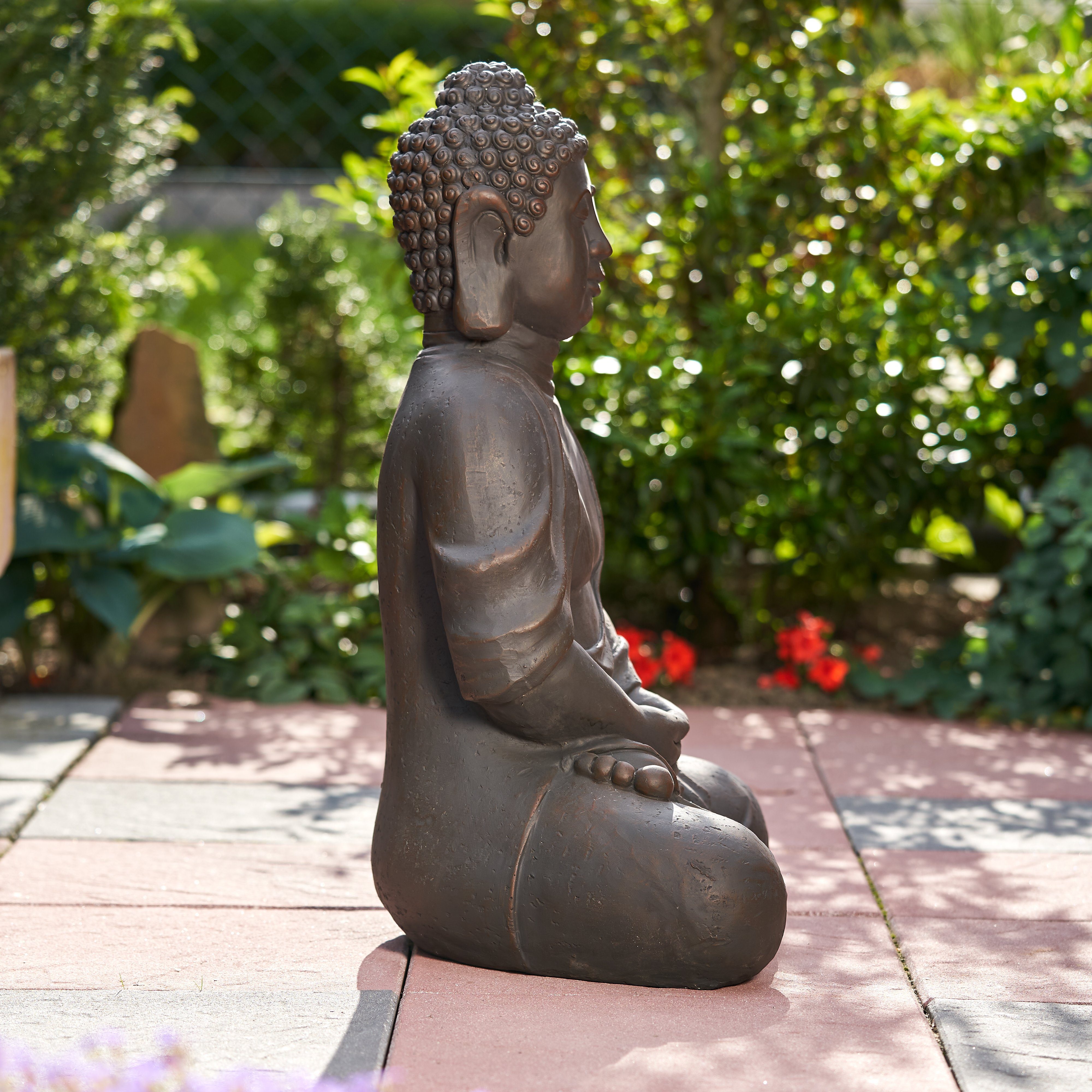 NEUSTEIN Buddhafigur XXXL Deko Garten sitzend Steinoptik cm Shui dunkelbraun Skulptur Steinfigur-Optik Großer 70 Figur Buddha Feng