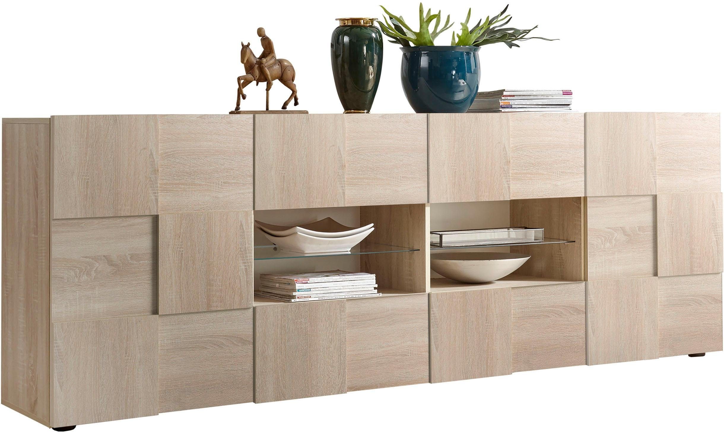 Home affaire Sideboard Dama Breite 241, Kommode 2 Türen u. 4 Schubkästen, Anrichte, Front in 3D-Optik, viel Stauraum, verschiedene Farben