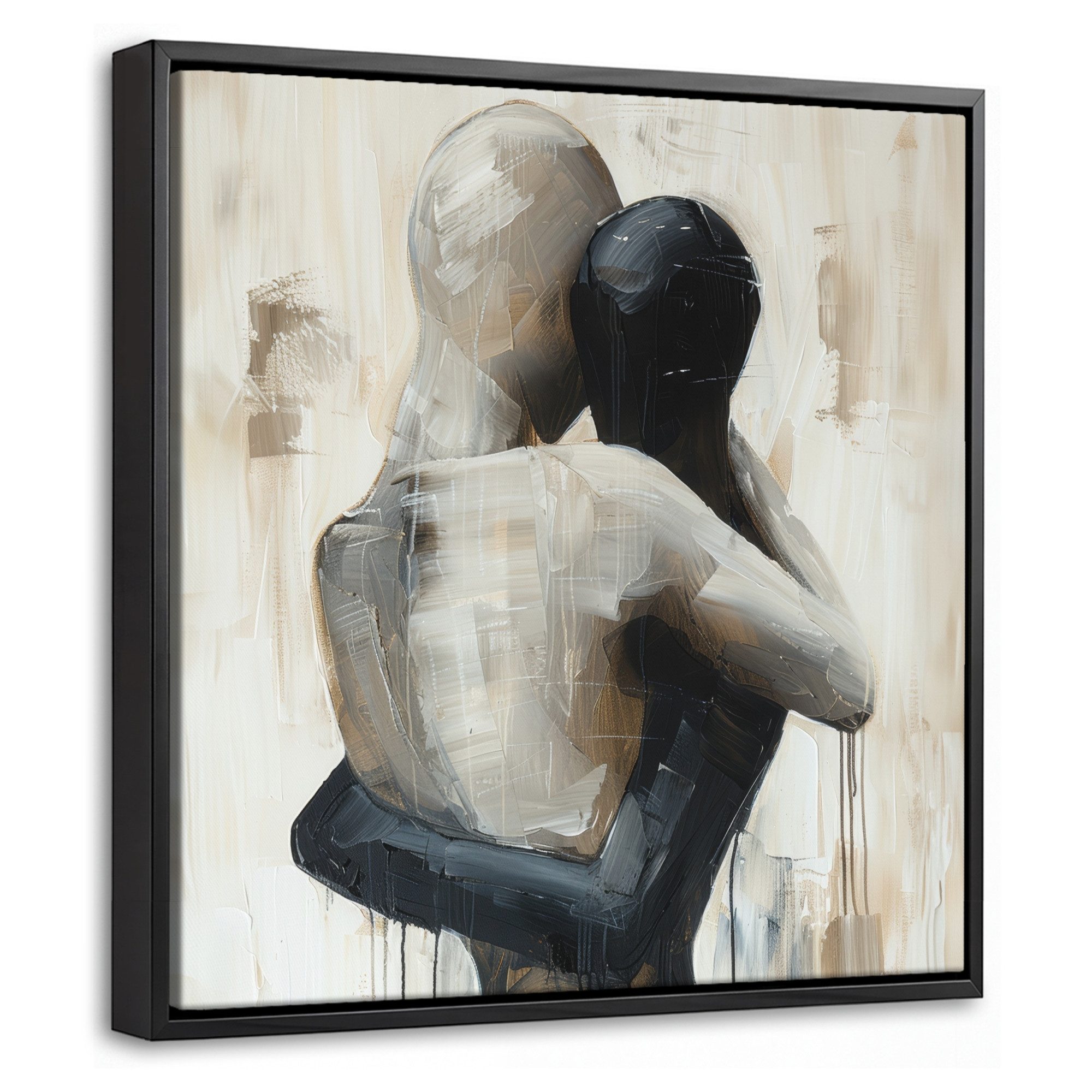 OnlyWow Leinwandbild mit Rahmen - Abstrakt - Liebe - Schwarz und weiß - Modern, Fotodruck (1 St), Leinwand Bilder Klein, Wand Dekoration Aesthetic 20x20cm