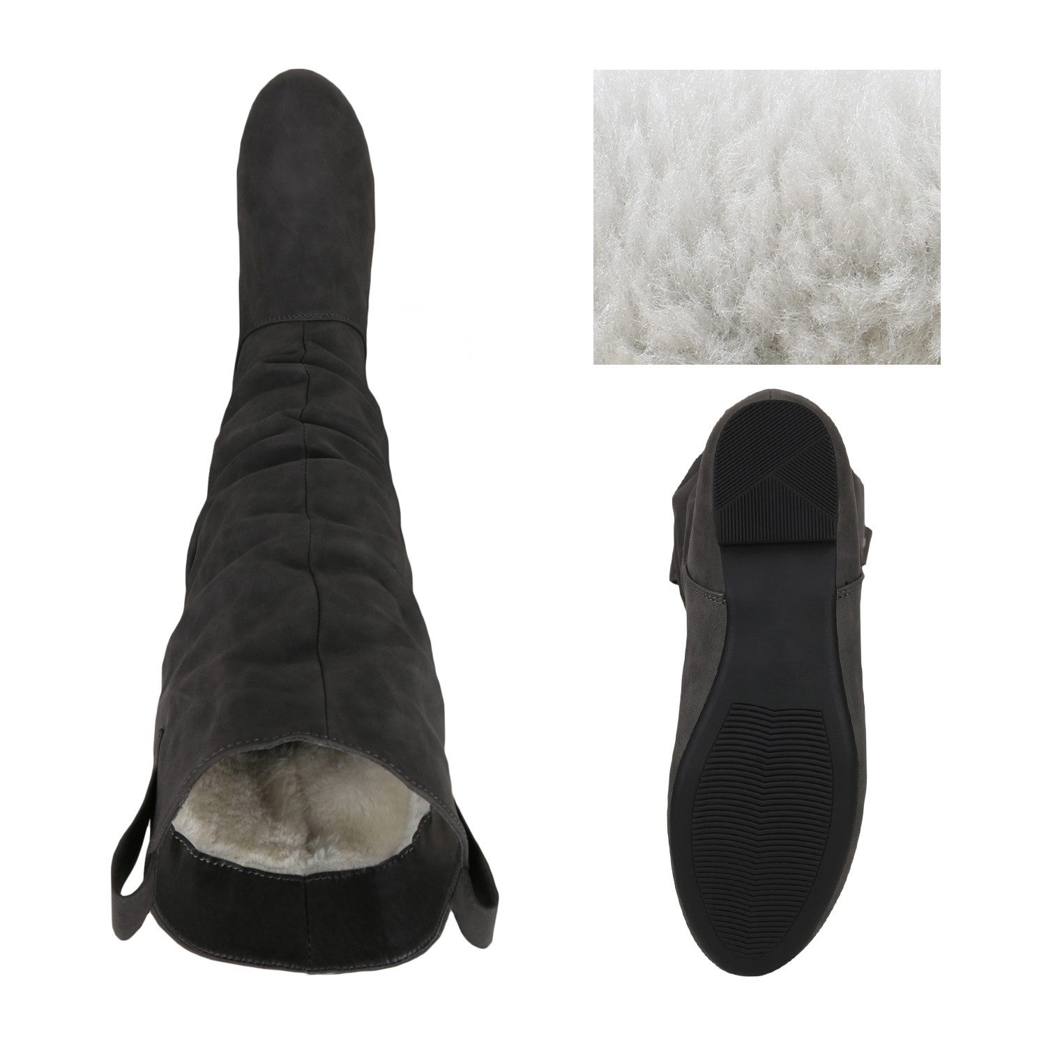 VAN HILL 820242 Schlupfstiefel Damen Schlupfstiefel Warm Gefütterte Stiefel Nieten Winter