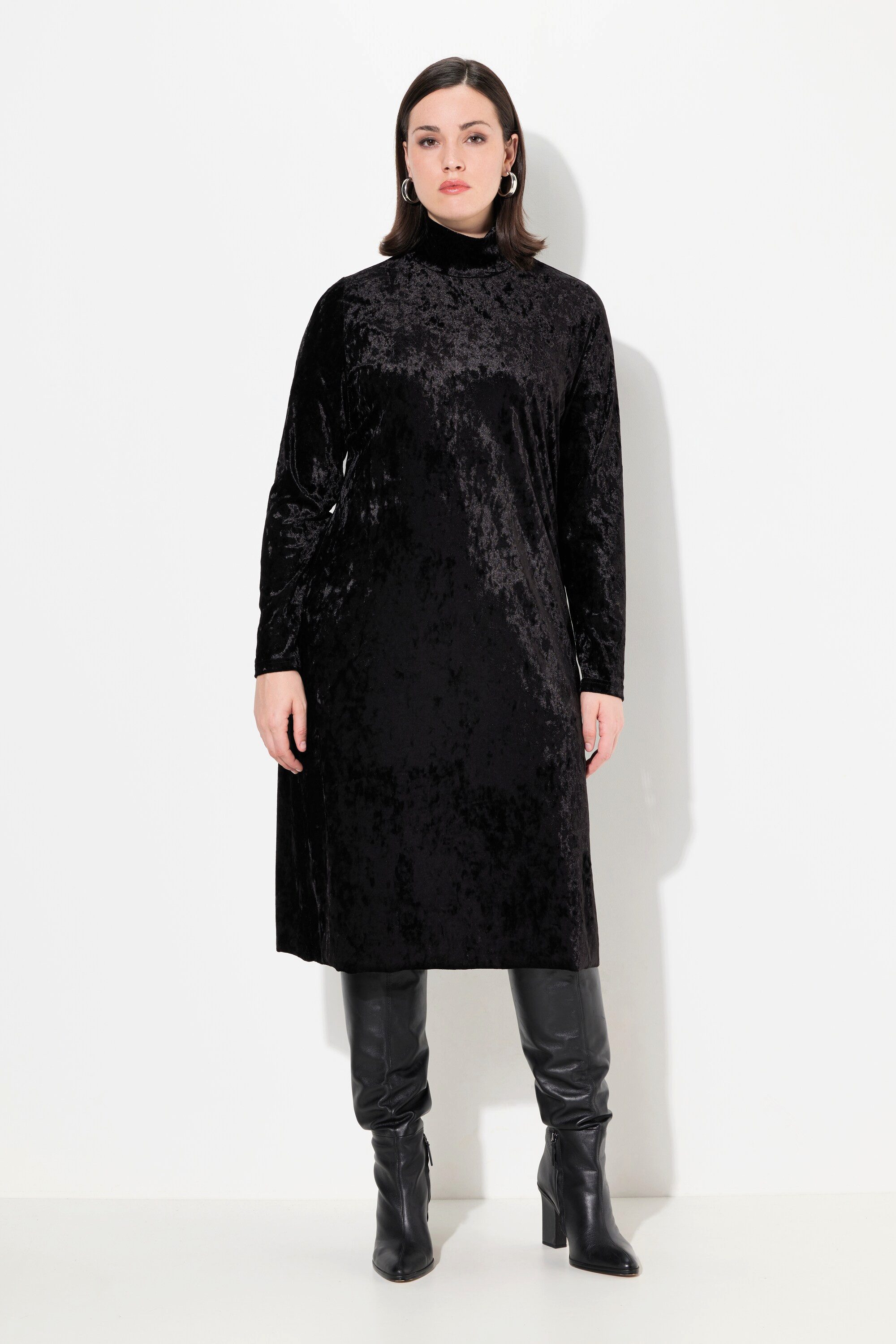 Maxikleid Maxi-Samtkleid Slim Stehkragen Langarm