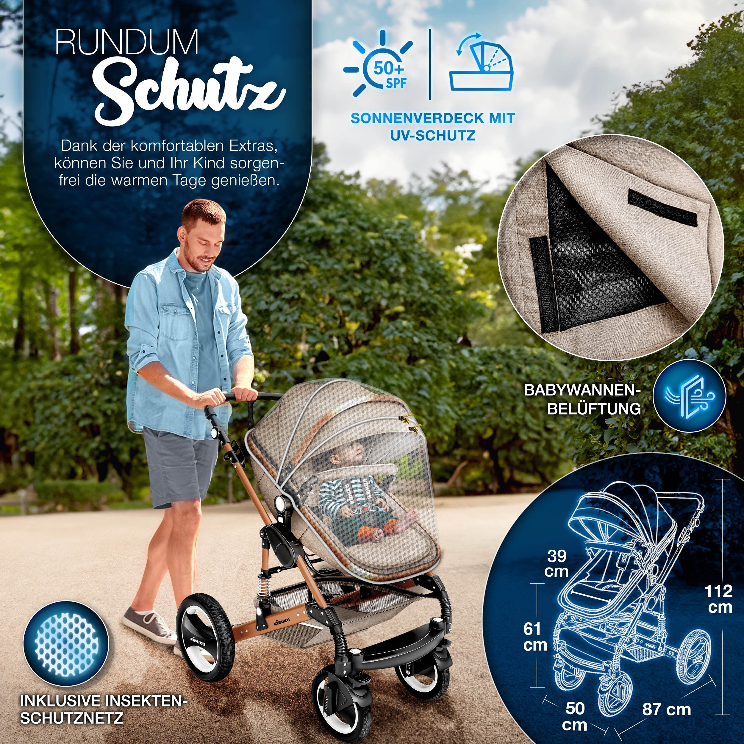 KIDUKU Kombi-Kinderwagen KIDUKU® 3 in 1 Kombi-Kinderwagen Buggy Reisebuggy inkl. Auto- Babyscha, Kindertisch