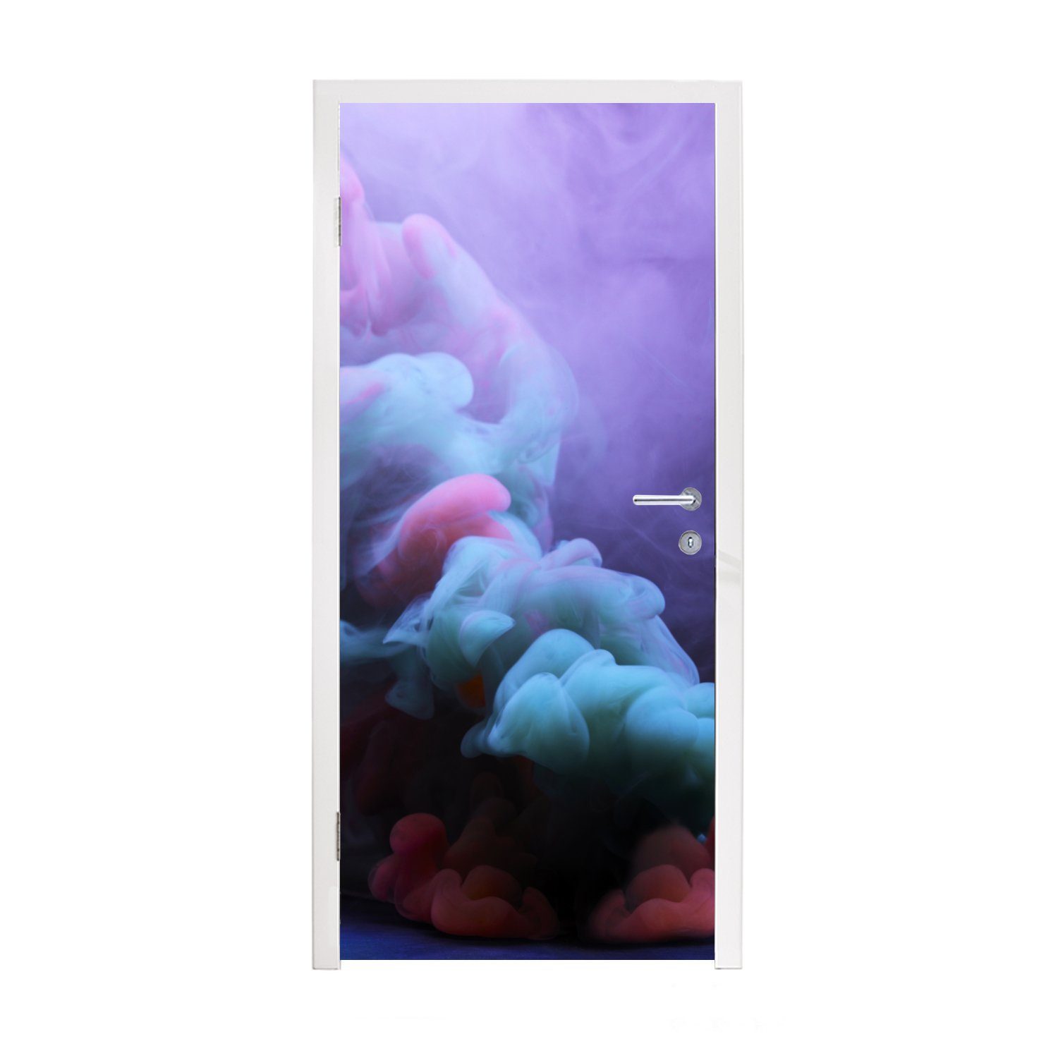 Nebel cm roten (1 Violetter Tür, MuchoWow blauen Matt, Rauch, Türtapete durch 75x205 und Fototapete bedruckt, Türaufkleber, für St),