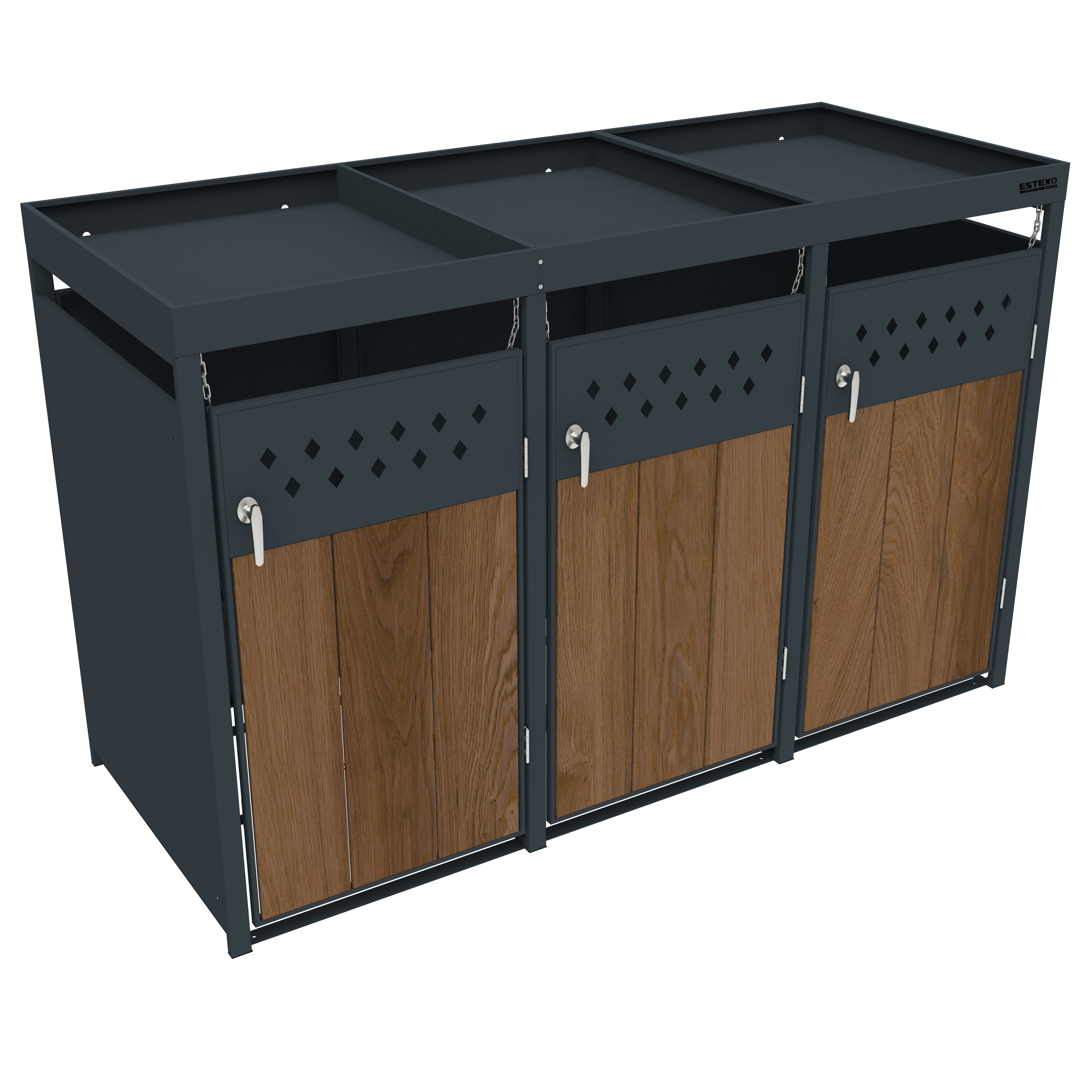 ESTEXO Mülltonnenbox Müllbox Mülltonnenverkleidung 3 Türen Box Pflanzdach Anthrazit