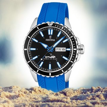 Festina Quarzuhr »Festina Herren Uhr Elegant F20378/3 PU«, (Armbanduhr), Herren Armbanduhr rund, PURarmband blau