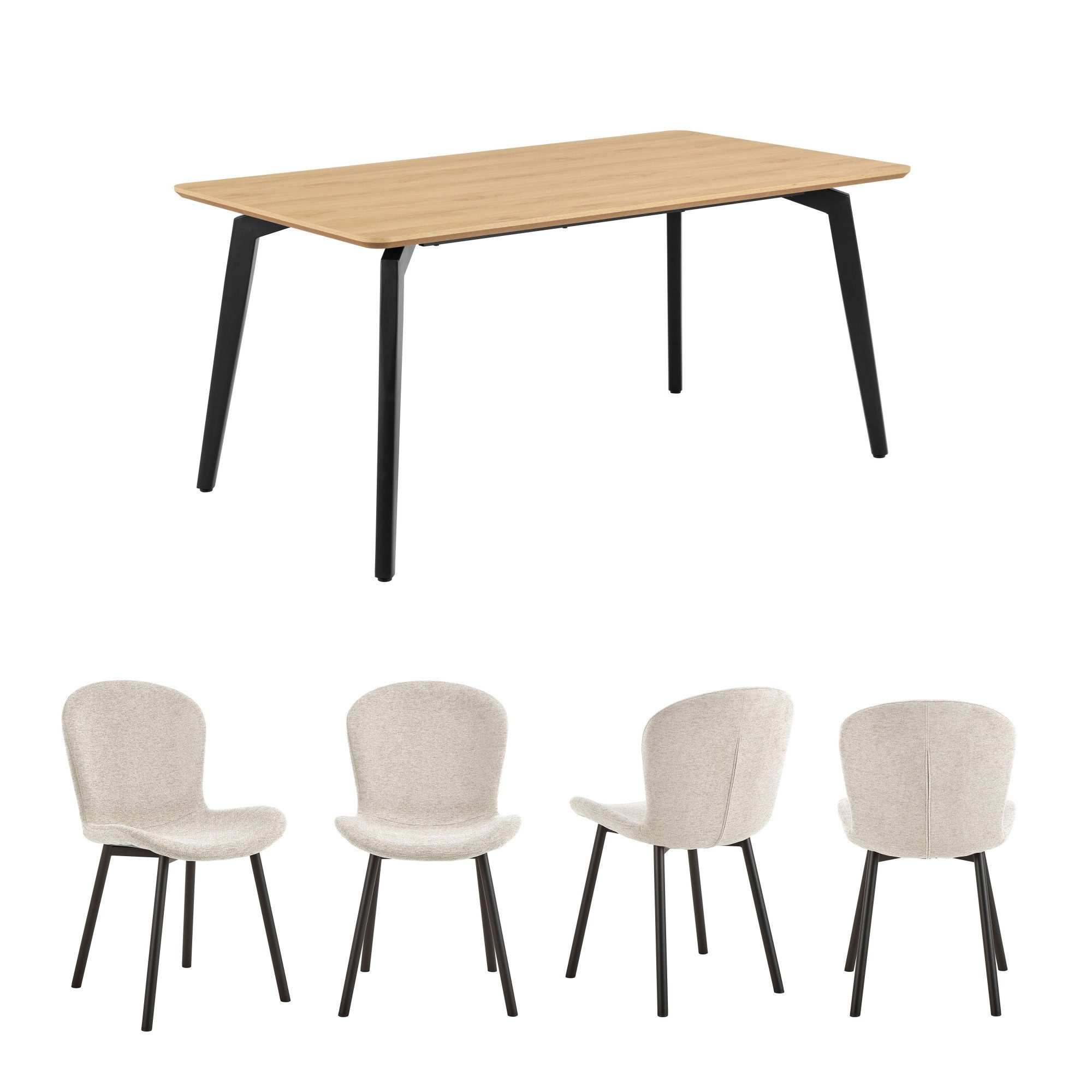 ACTONA GROUP Esszimmer-Set Essgruppe, Speisetisch mit Wohnzimmerstühlen, (Set, 5-St., 1x Tisch + 4x Stühle), 1x Tisch + 4x Stühle