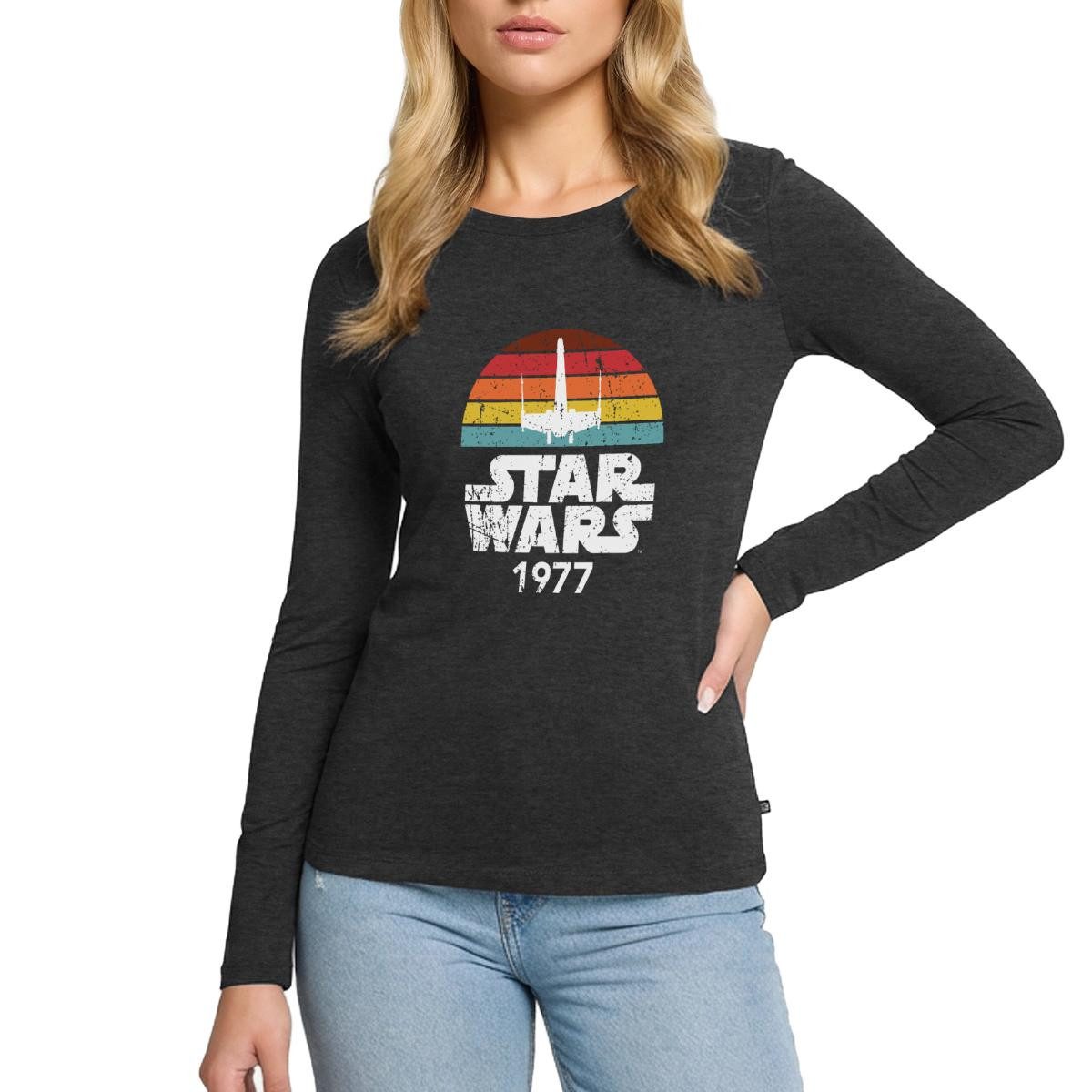 Spreadshirt T-Shirt Star Wars Schriftzug 1977 Retro Premium Langarmshirt Damen (1-tlg)