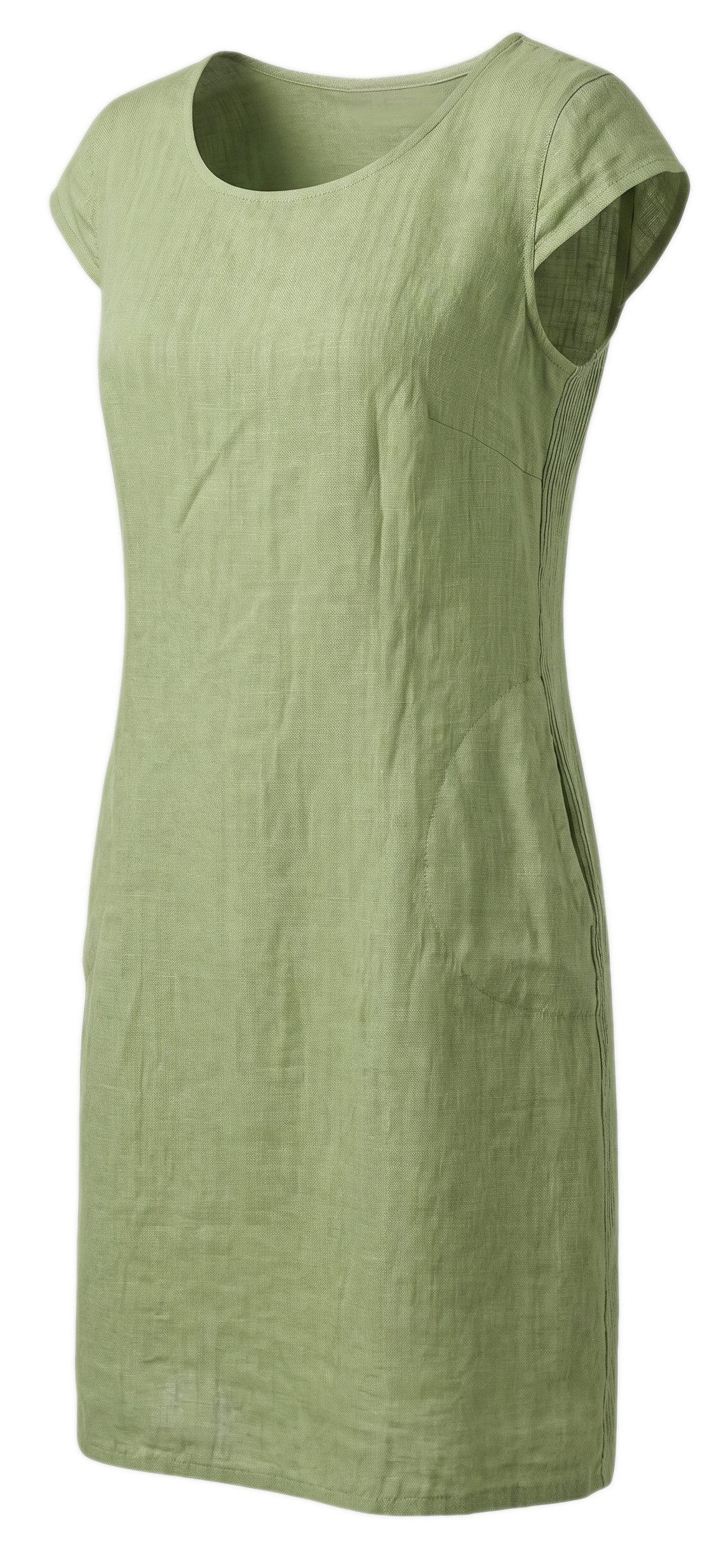 dy_mode Midikleid Einfarbiges Damen Leinenkleid Sommerkleid Kurzarm Midi Kleid in Unifarbe, mit Eingriffstaschen, leicht taillierte Passform – Bild 5 von 5