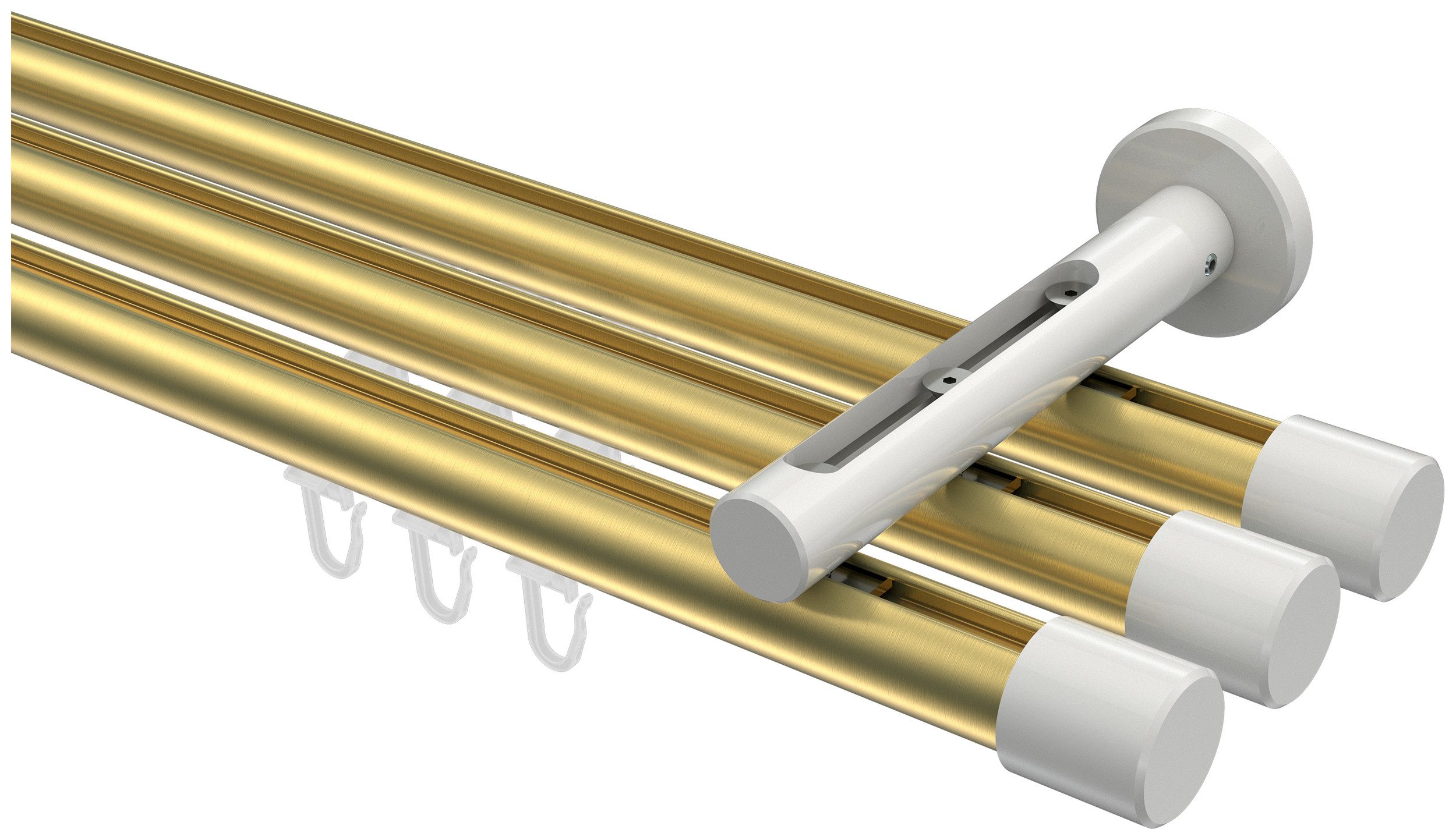 INTERDECO Innenlaufschiene Siteno Santo, Ø 20 mm, 3-läufig, Fixmaß, kürzbar, Wandmontage, Aluminium, Messing-Optik / Weiß / Bicolor