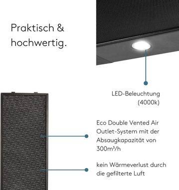 wiggo Flachschirmhaube WE-E632ER Unterbauhaube 60 cm - grau, Abluft oder Umluft Dunstabzug 300m³/h mit LED-Beleuchtung
