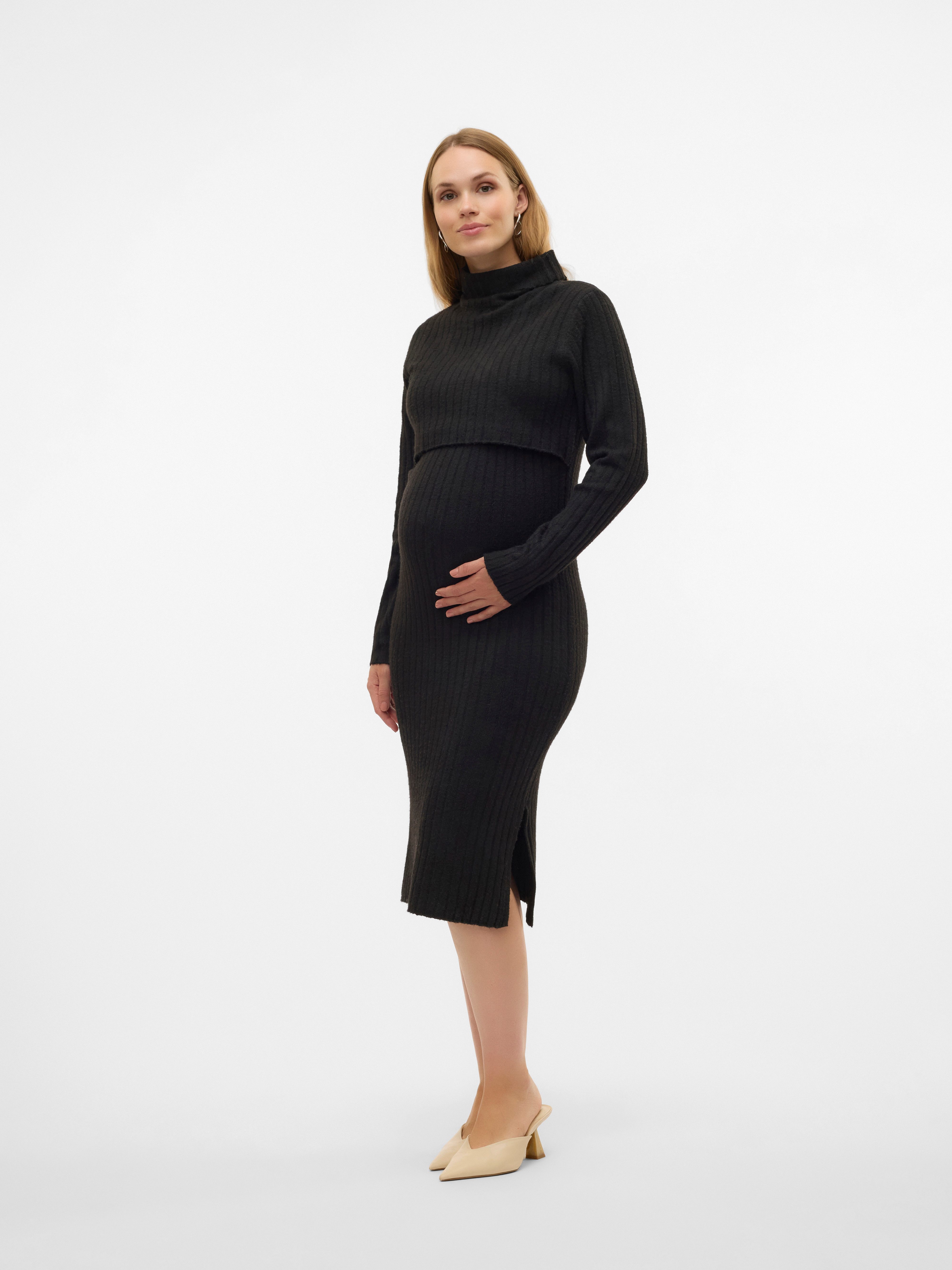 Mamalicious Strickkleid MLSUNIVA JUNE LS KNIT MIDI DRESS 2F NOOS Materialmix, regular fit