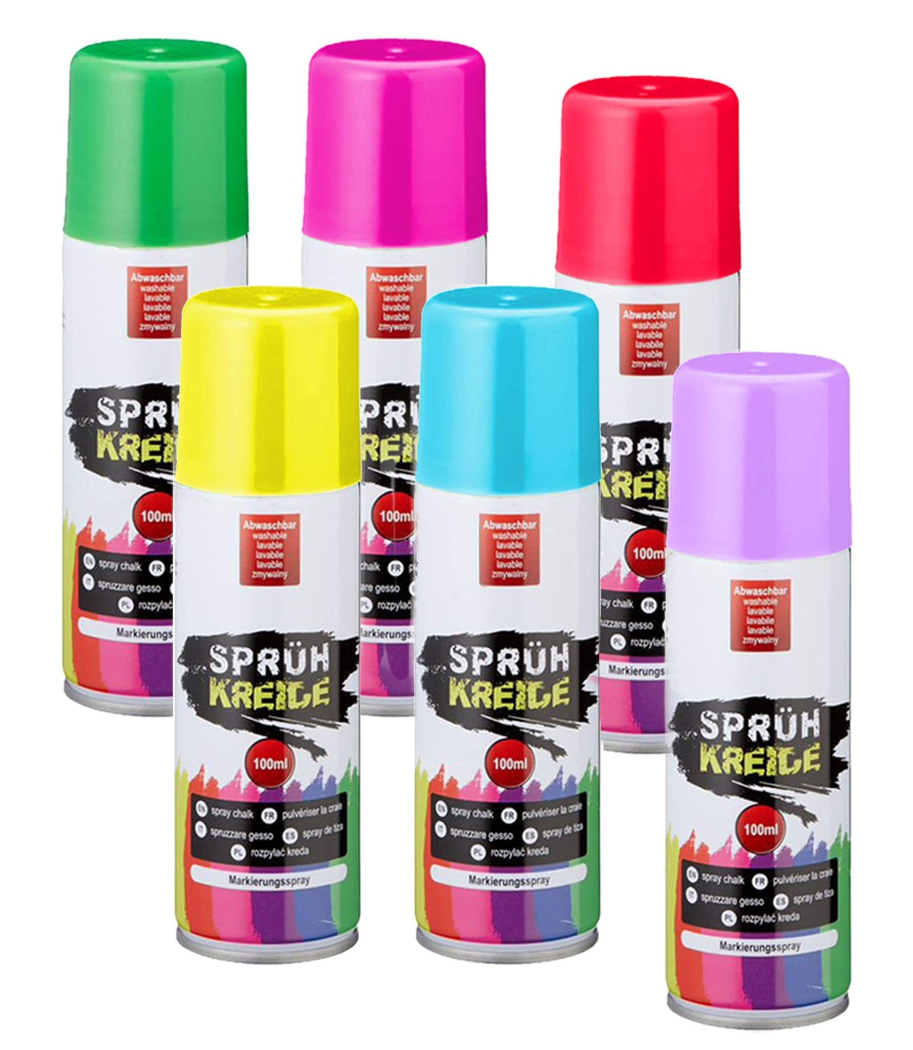 Spetebo Kreidespray Sprüh Kreide 6 bunten Farben 100 ml Dose - 6er Set, Flüssig Markierungs Spray