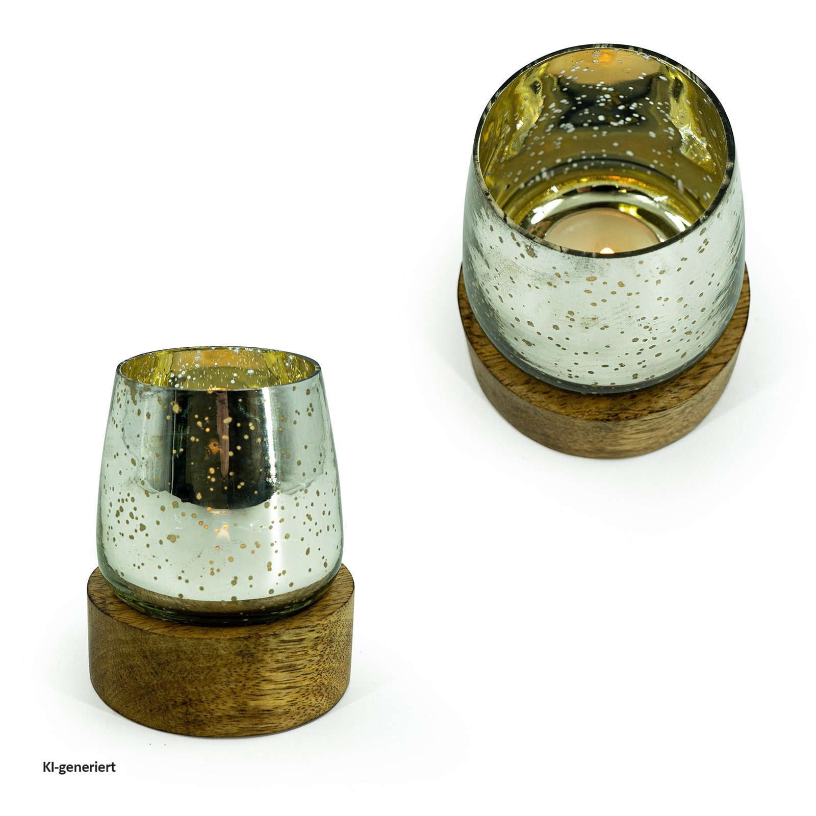 HTI-Living Windlicht Windlicht 2er Set Mangoholz/Glas (Set, 2 St., 2 Windlichter), Teelichthalter Tischdekoration