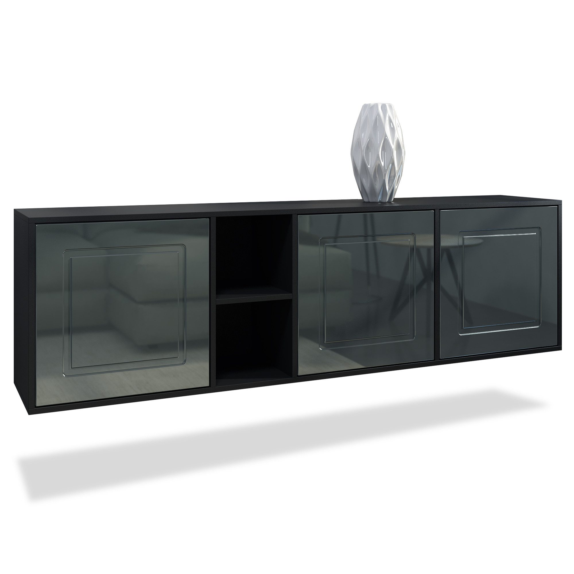 Möbelhandel Klipenstein Sideboard NOAH, TV Board hängend 182 cm, Landhaus, Korpus Schwarz matt