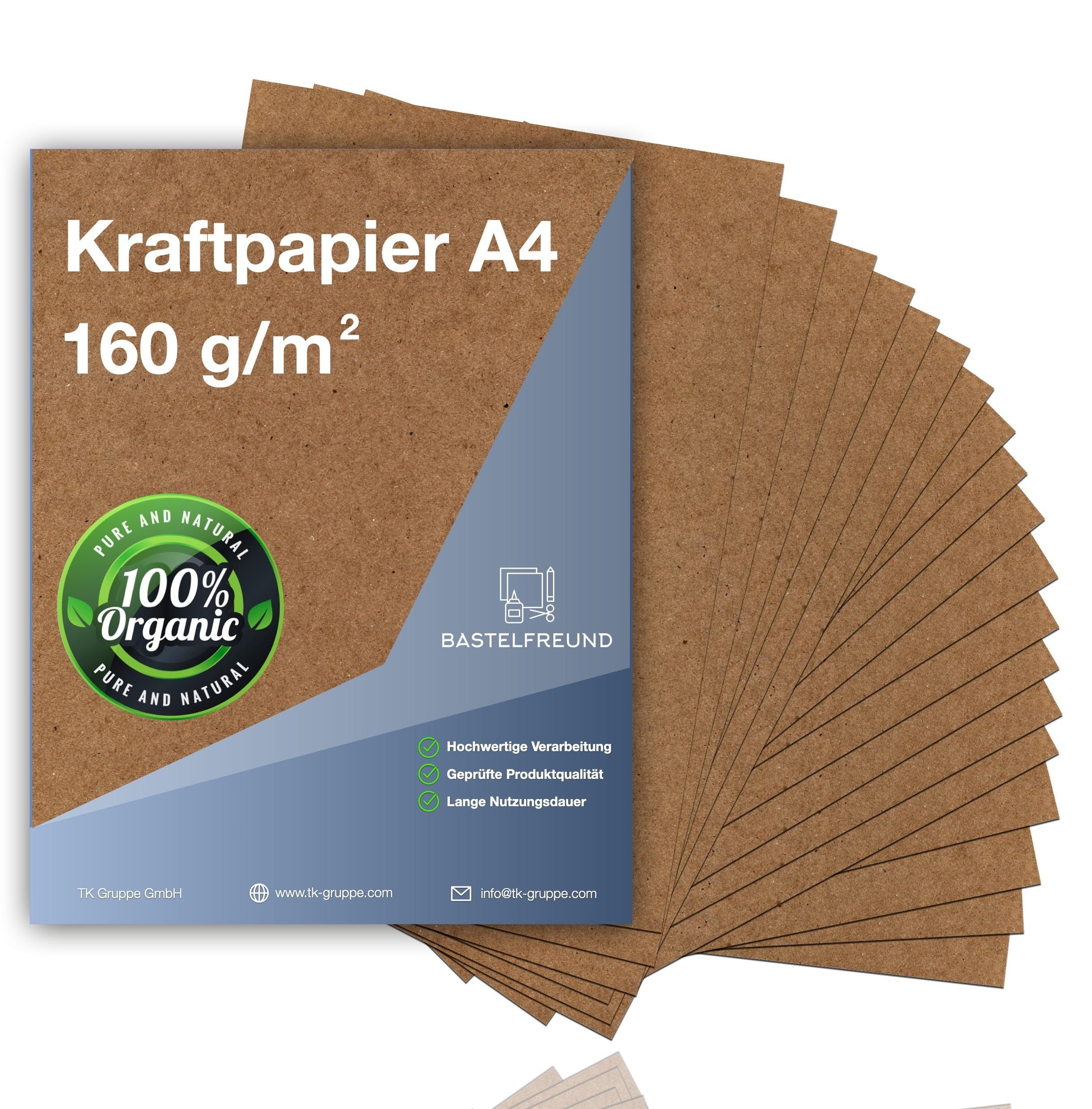 Bastelfreund® Kraftpapier 100x Blatt Kraftpapier DIN A4 - 200 g/m² - Naturpapier - Druckpapier, Bedruckbar; Papierstärke 200 g/m²