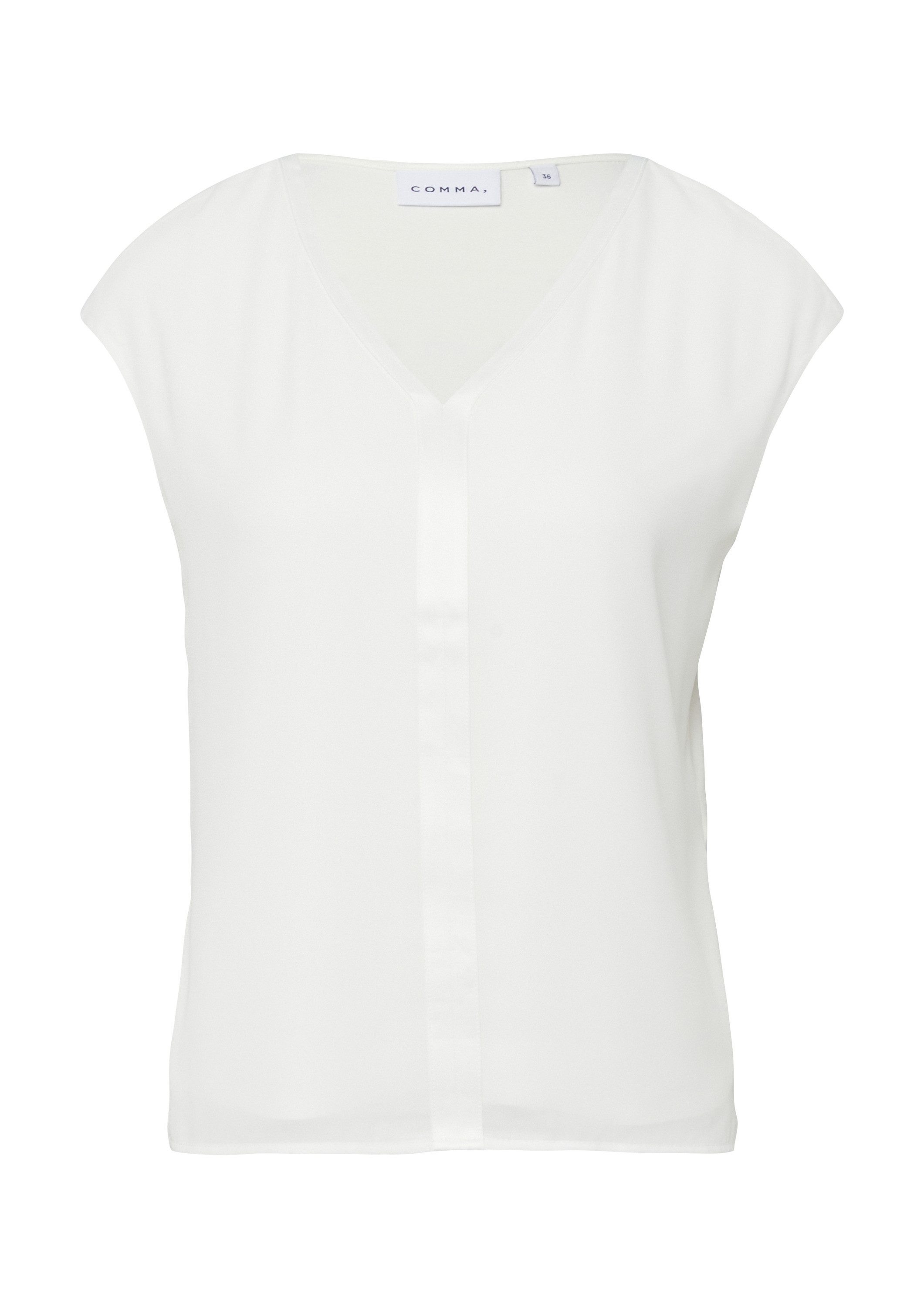 comma Kurzarmshirt T-Shirt Blusenshirt im Fabricmix mit Satinkante günstig online kaufen