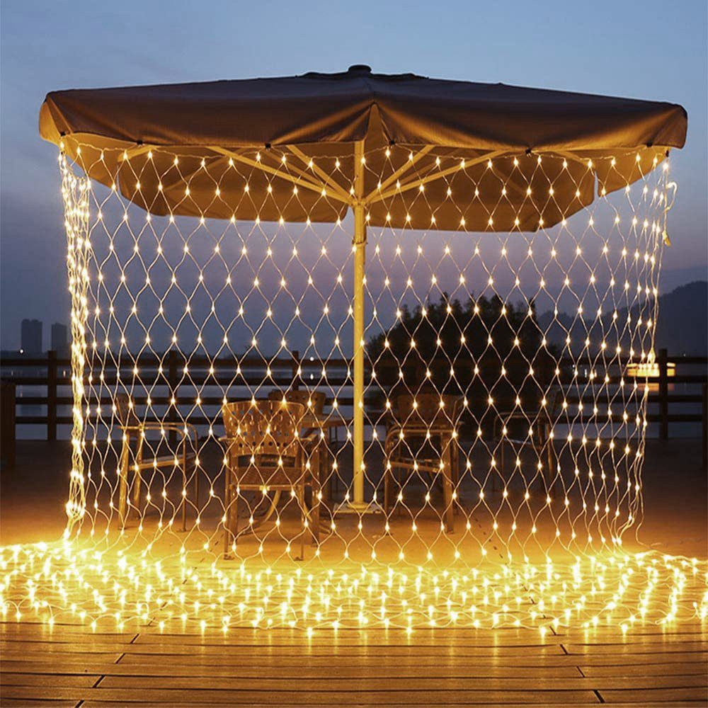 Rosnek LED-Lichternetz wasserdicht, 8 Beleuchtungsmodi, für Hochzeit Weihnachten Party Urlaub, LED Lichternetz, 1.5x1.5M/2x2M/3x2M/6x4M Warmweiß