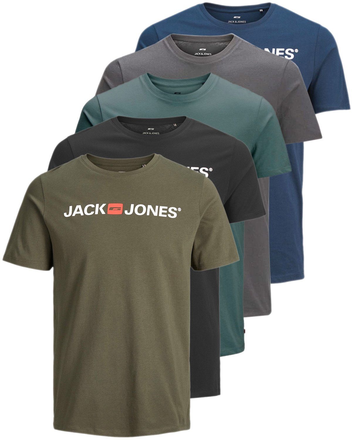 Jones Jack Baumwolle Print-Shirt Shirts mit (5er-Pack) Aufdruck, & aus 1 OPT 5er