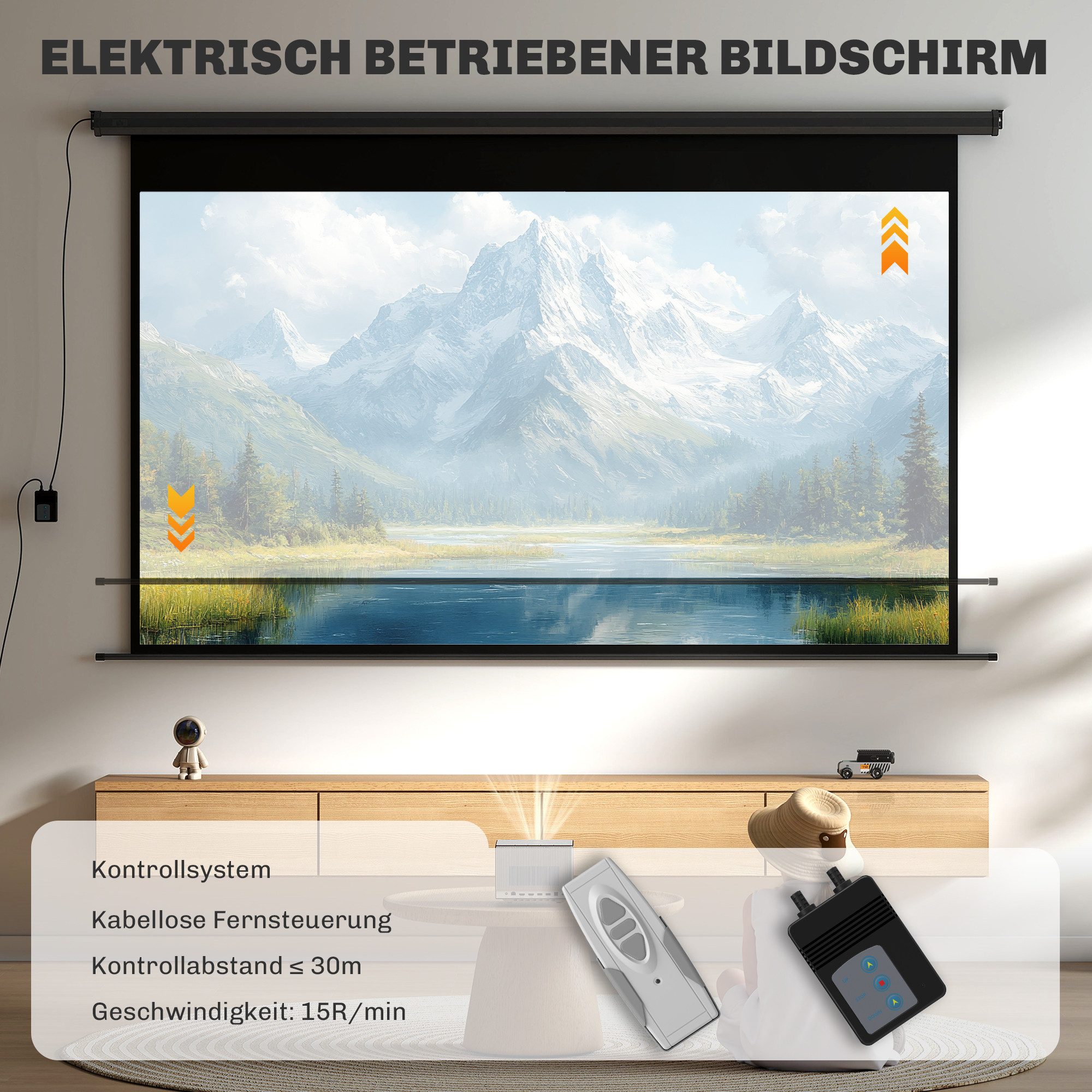 HOMCOM Beamer-Leinwand Elektrisch 266 x 149 cm 16:9 Projektionsleinwand Motorleinwand (für Heimkino, Präsentation, Metall, Schwarz) – Bild 4 von 5