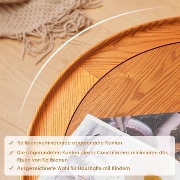 OKWISH Couchtisch Massivholz-Wohnzimmertisch, Beistelltisch Rattan