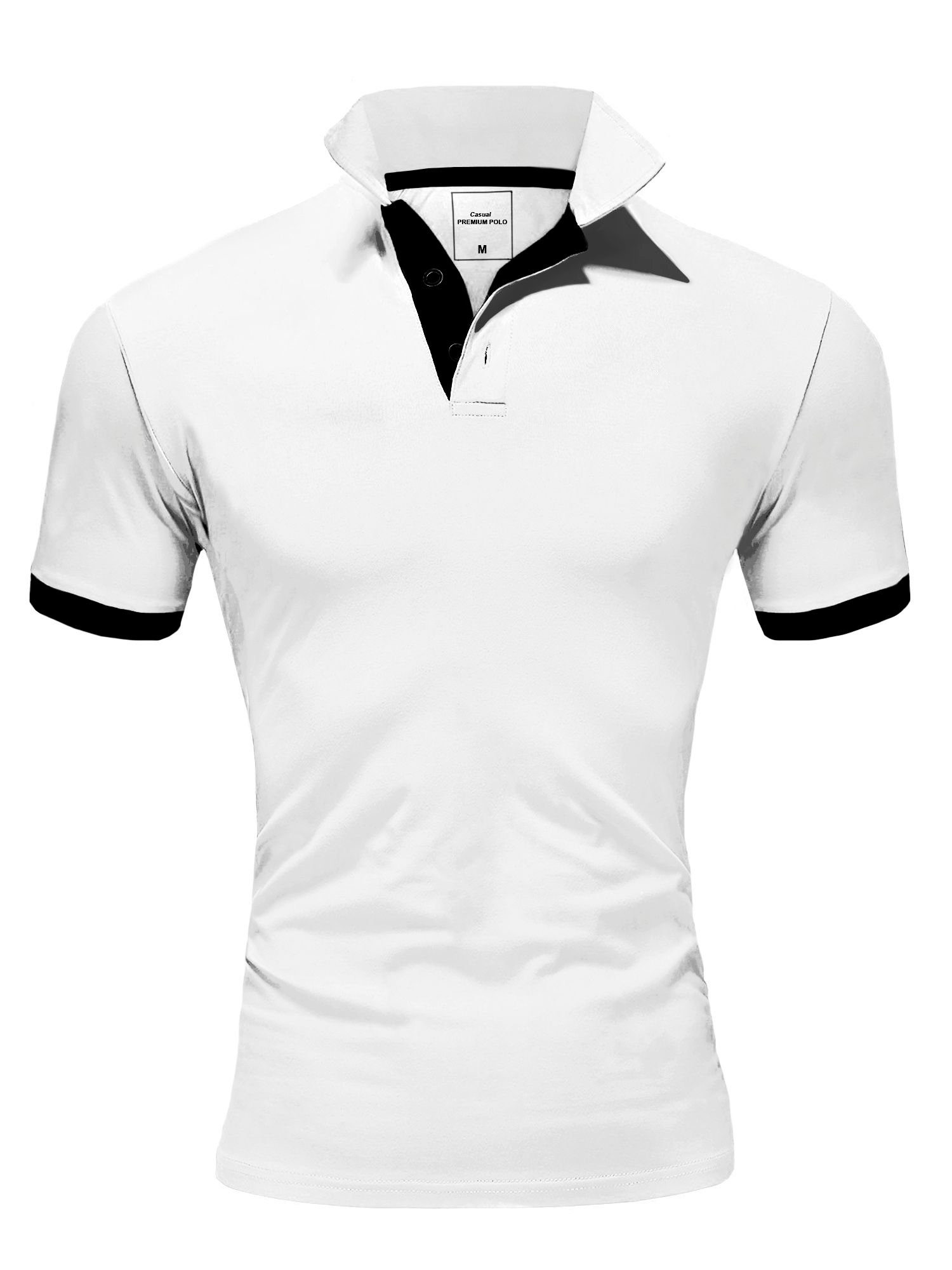 behype Poloshirt BASE mit kontrastfarbigen Details weiß-schwarz