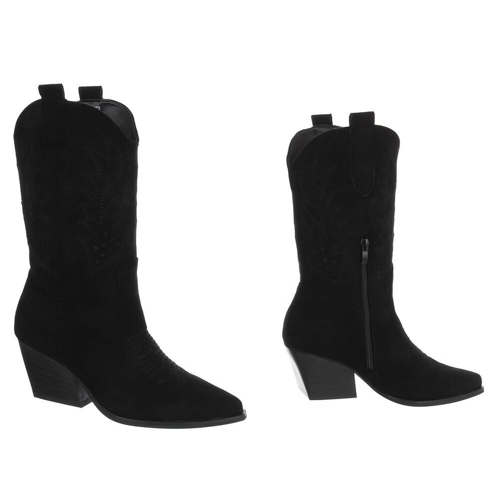 Ital-Design Stylische Stiefeletten mit filigranem Design und Komfort Westernstiefel (91409521) Blockabsatz Stiefel in Schwarz – Bild 4 von 5