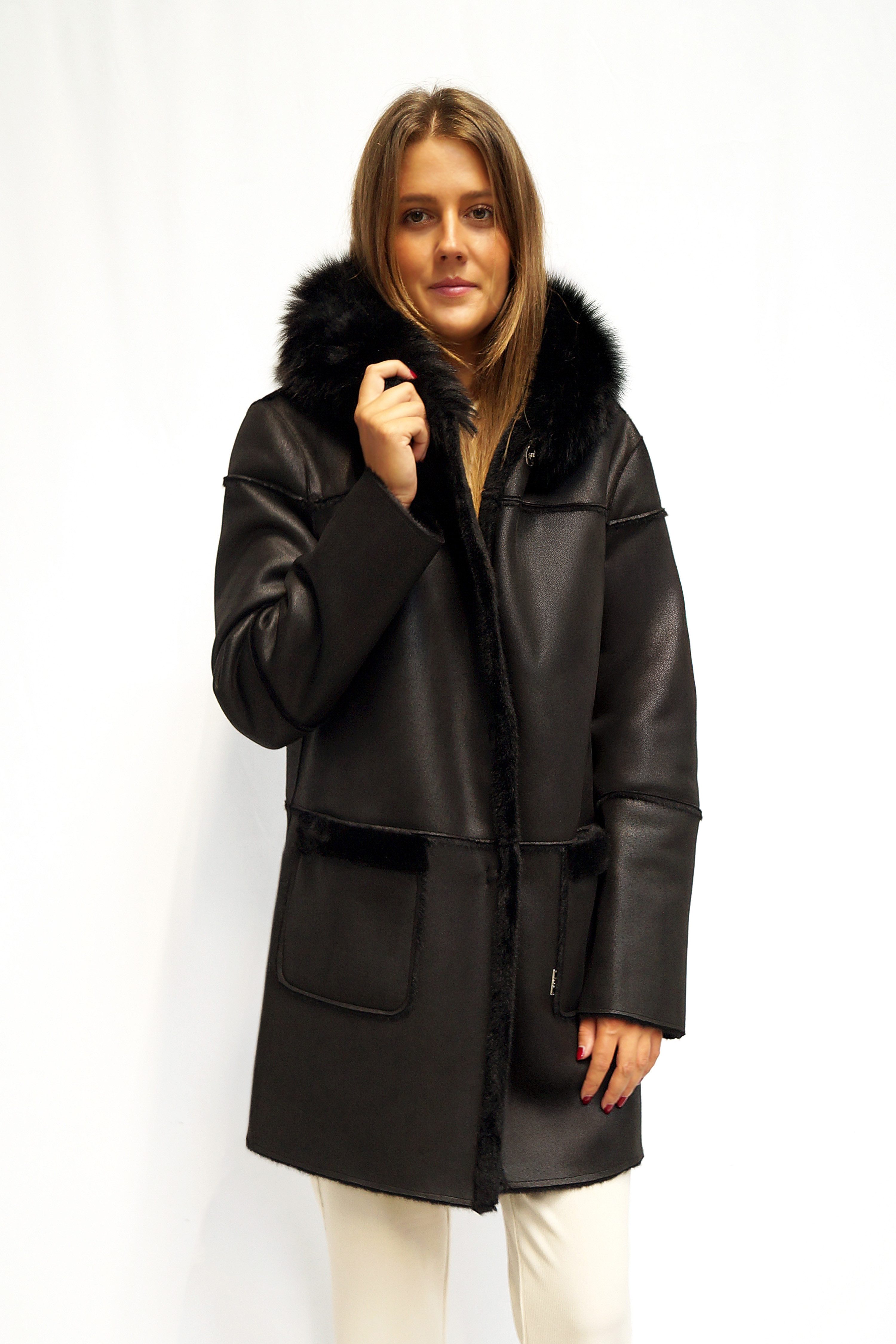 FUNK since 1776 Lederimitatmantel kurz mit Kapuze und Kunstfell - modisch e günstig online kaufen