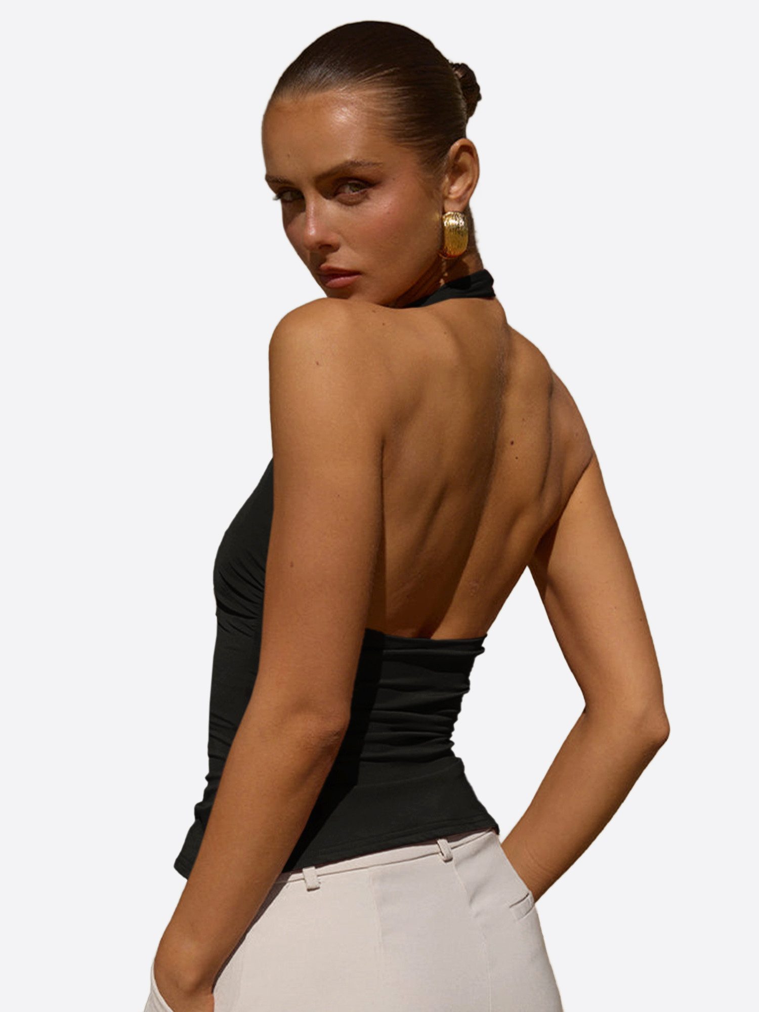 Imily Bela Tanktop Damen Halterneck Top mit freiem Rücken (Packung, 1-tlg., 1per-Pack) Seitenschlitze