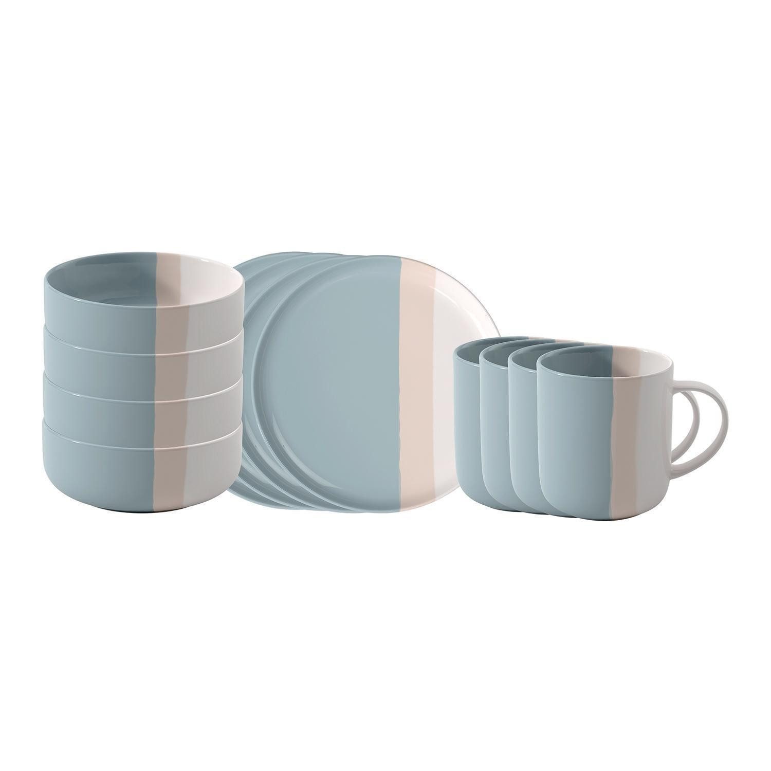 Villeroy & Boch Frühstücks-Geschirrset PASTEL POP BLUE, Blau, Beige (12-tlg), 4 Personen, Knochenporzellan, spülmaschinengeeignet, mikrowellengeeignet