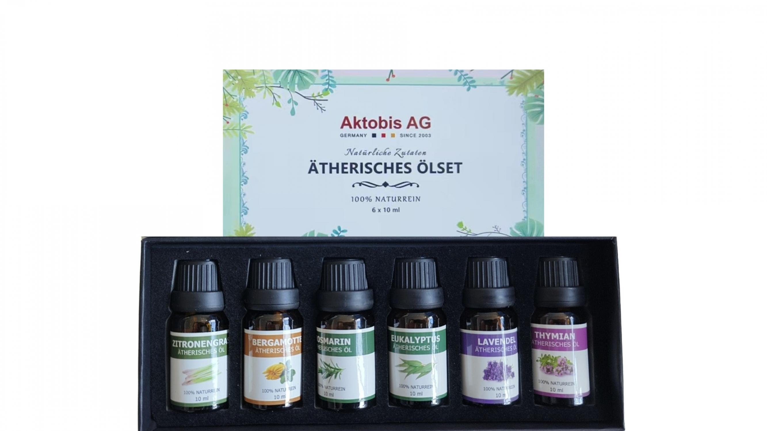 WDH Aromabox Ätherisches Ölset Lavendel, Thymian, Eukalyptus, Zitronengras, Rosmari (Set 6 x 10 ml 6-tlg) 100% naturreinen ätherische Ölen - Lavendel, Eukalyptus und Bergamotte DUFTNOTEN AUS DER GANZEN WELT IN EINEM SET