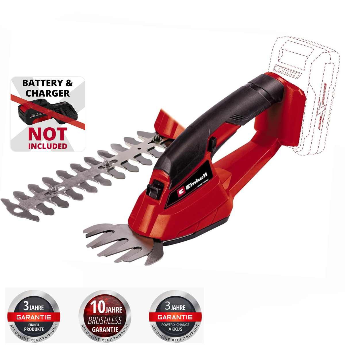 Einhell Akku-Gras- und Strauchscherenset Strauchschere GC-CG 18 Li-Solo 18 V Power X-Change