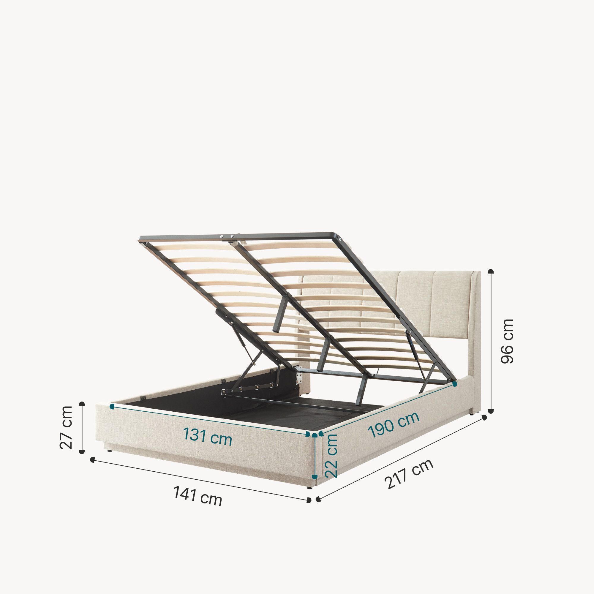 en.casa Polsterbett, »Tröstiar« mit LED-Beleuchtung Bettkasten Leinen 140 x 200 cm Beige