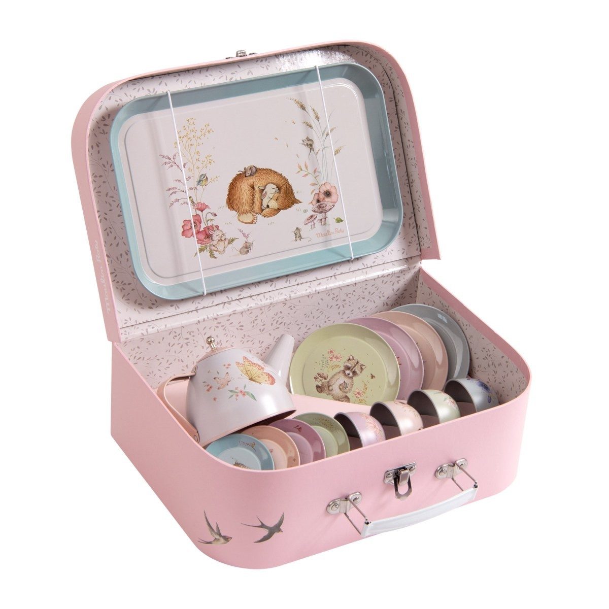 Moulin Roty Spielgeschirr Teegeschirr Picknickkoffer Tee-Service 11-teilig aus Metall ab 3