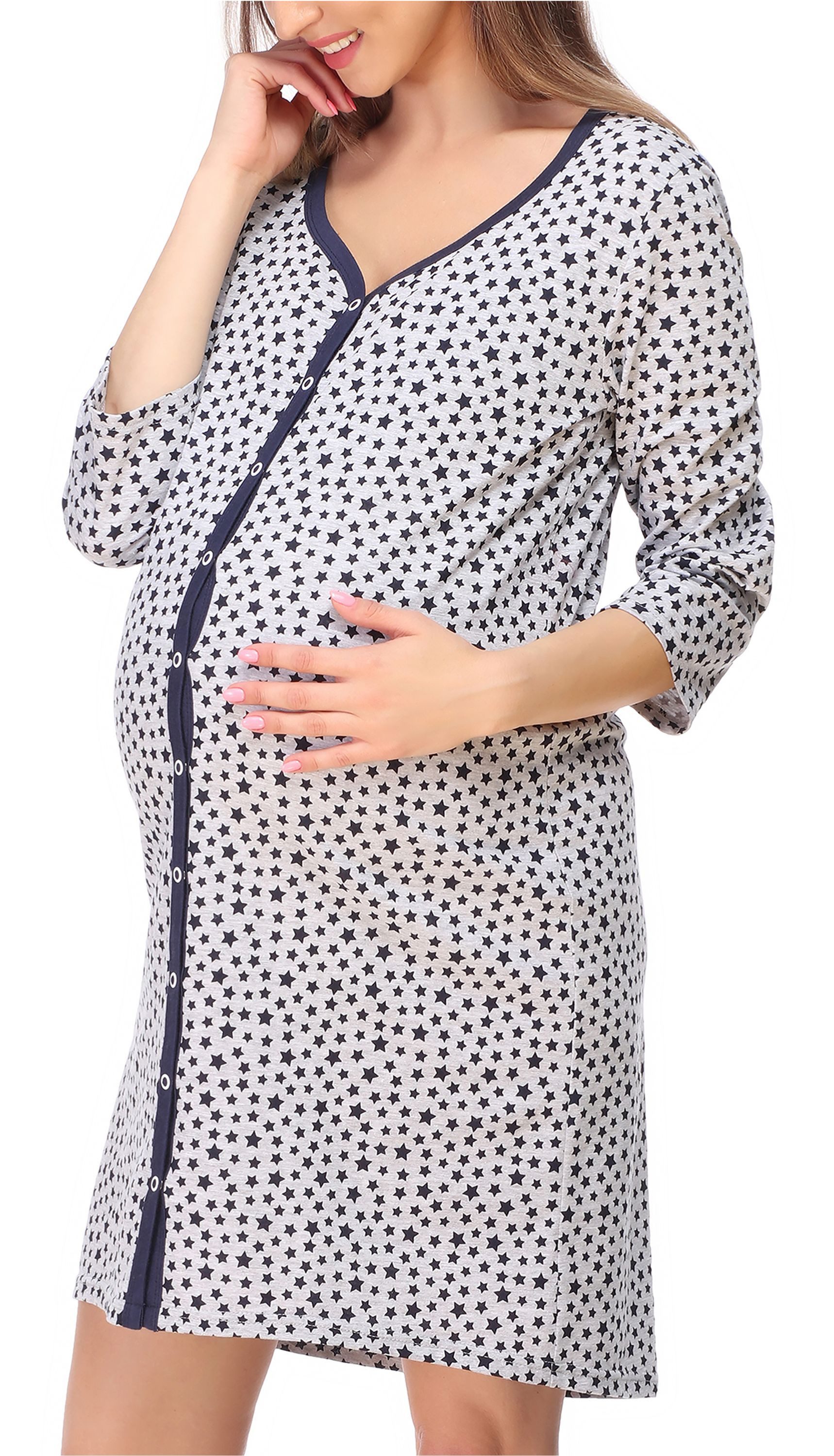 Bellivalini Umstandsnachthemd Damen Umstands Nachthemd 3/4 Arm mit Stillfunktion BLV50-115 (1-tlg)