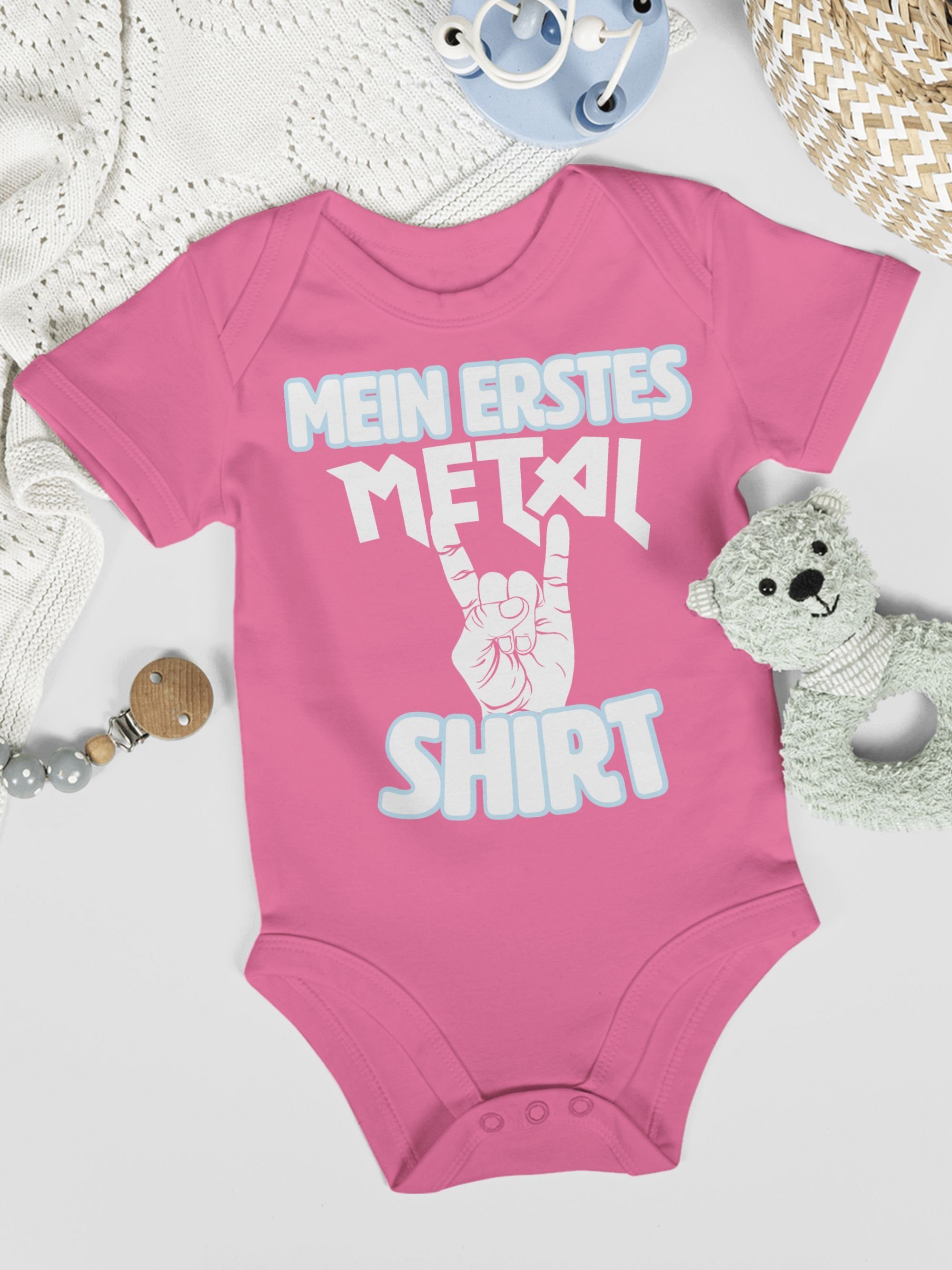 Mein erstes Metal Shirtbody Baby Shirt Sprüche 3 Shirtracer weiß Pink