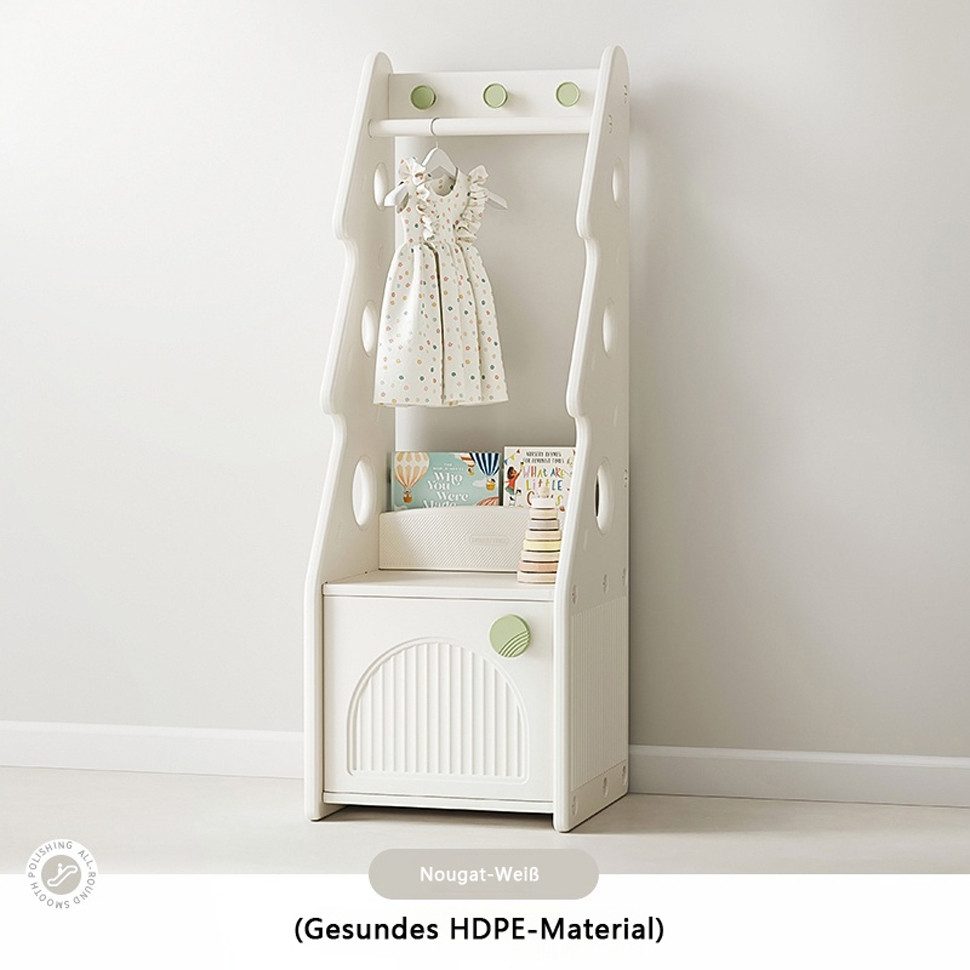 habeig Kinderkleiderschrank Garderobenständer mit Kommode, 129 cm Höhe, Weiß Kleiderständer Abgerundete Kanten