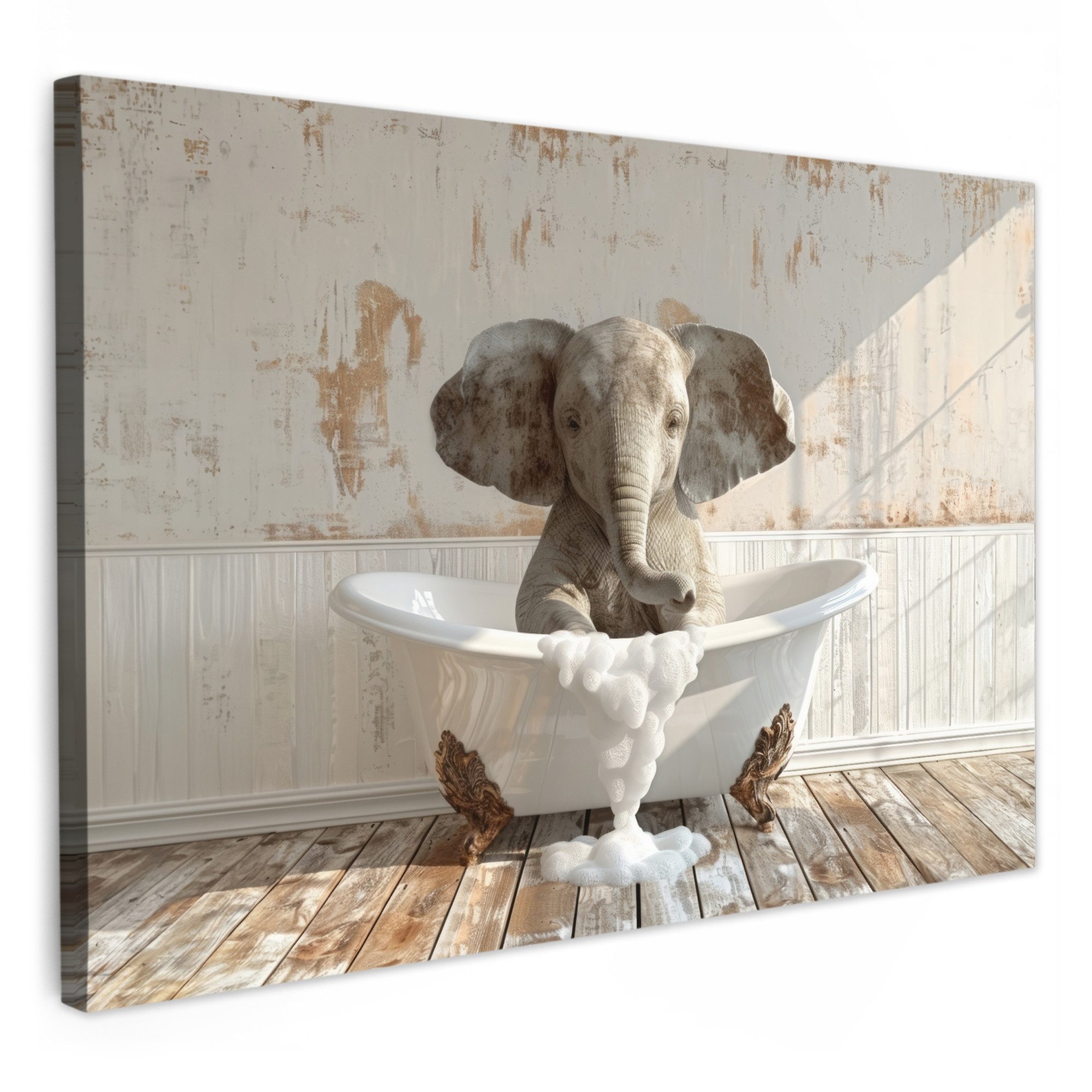 OneMillionCanvasses® Leinwandbild Vintage - Elefant - Badewanne - Schaumsto günstig online kaufen