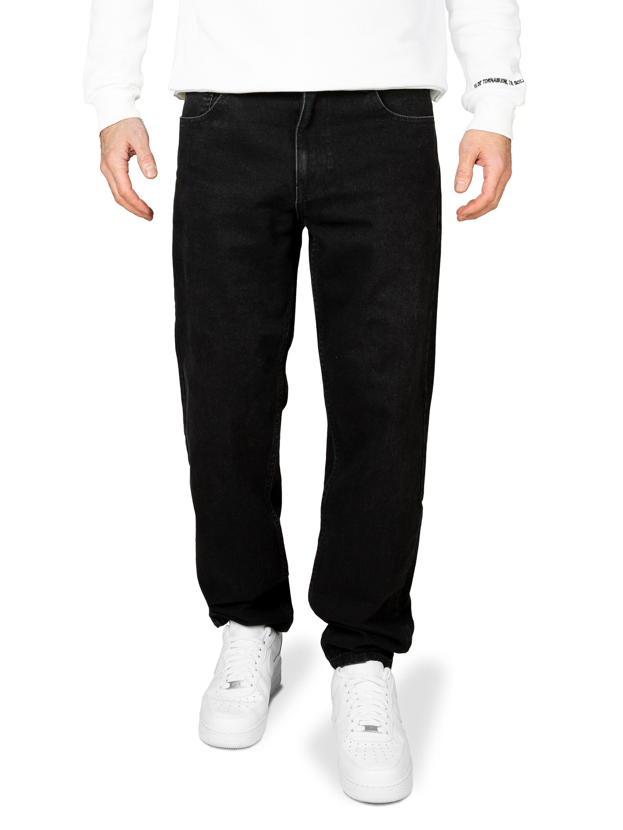 Pittman Loose-fit-Jeans Titan Herren Jeans bequeme Baumwoll Jeans Schwarz (Black 194008)