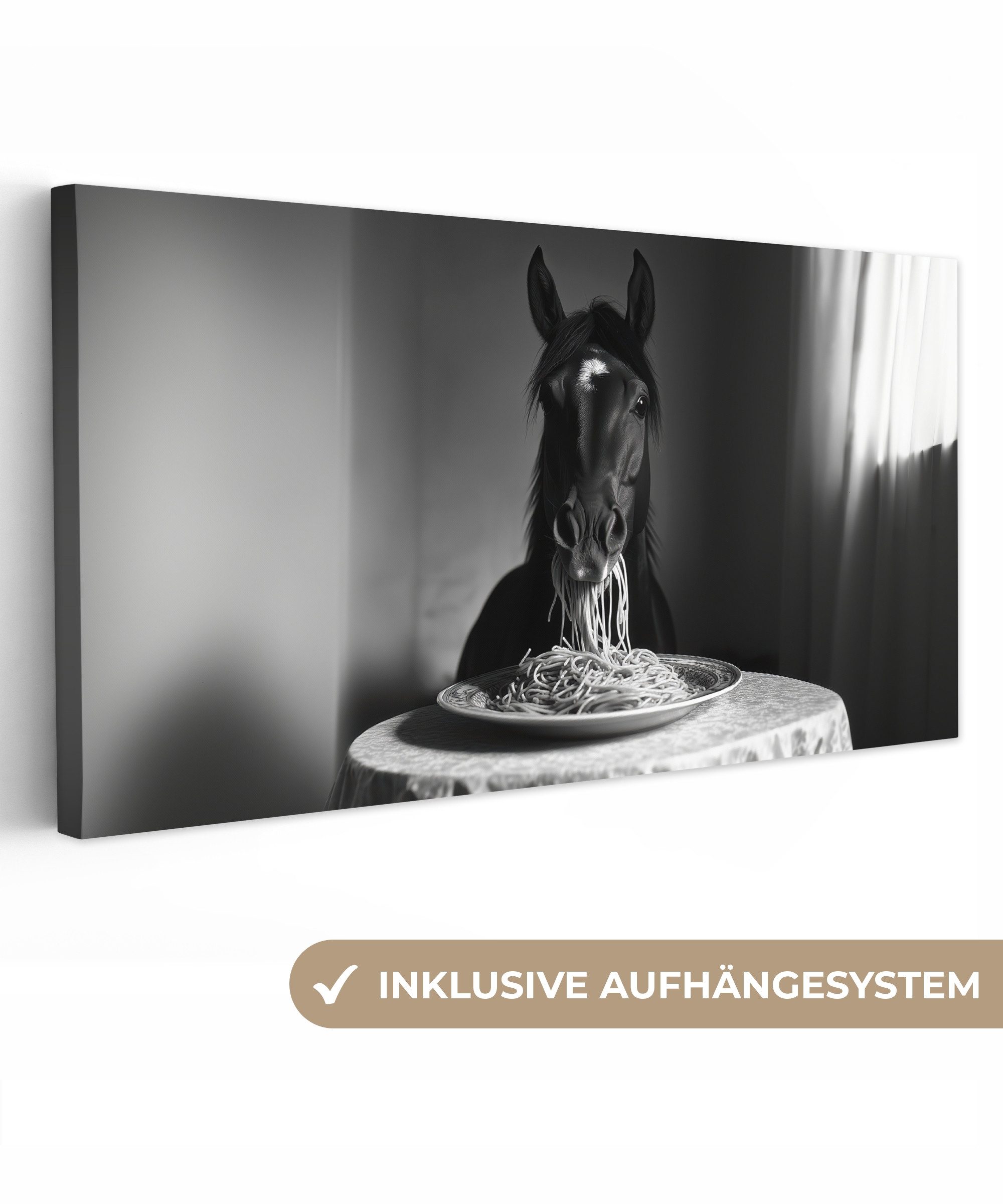OneMillionCanvasses® Leinwandbild Panorama Pferd - Teller günstig online kaufen