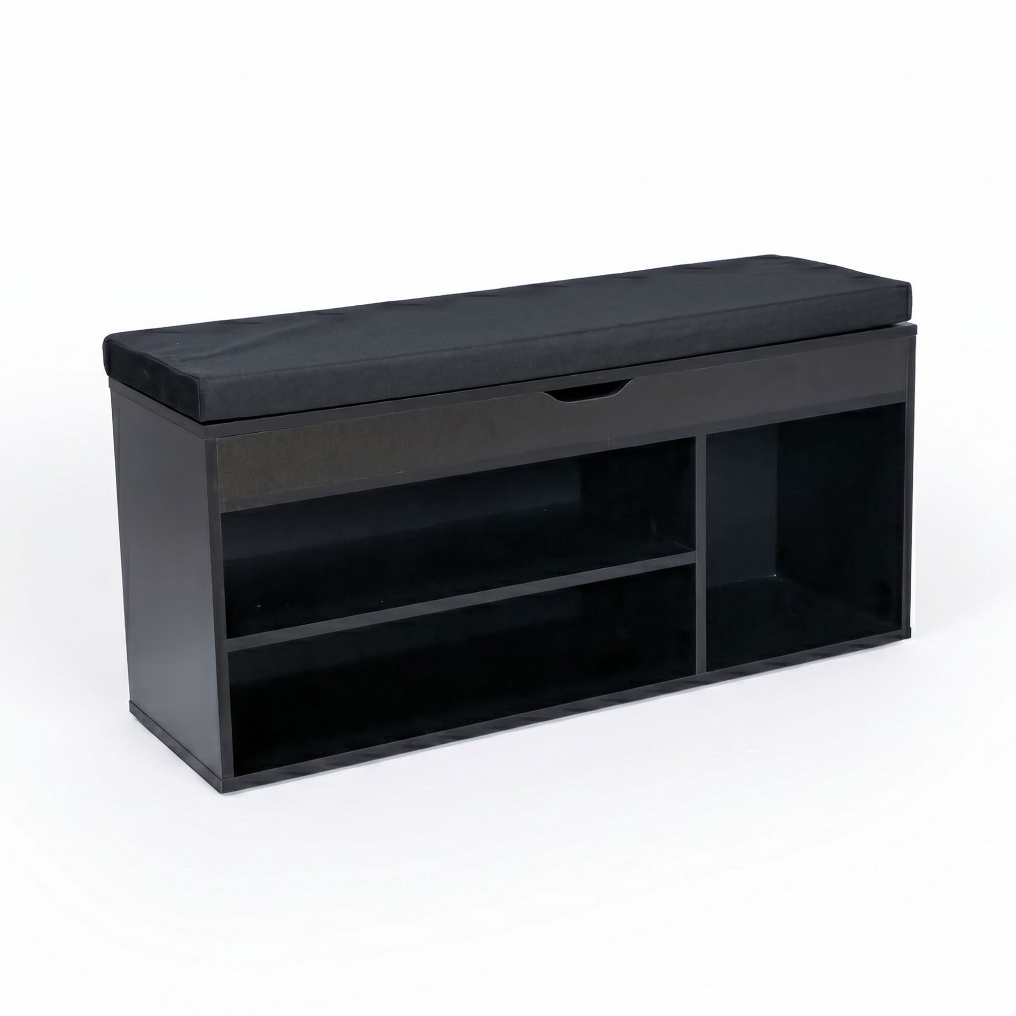 Wohnling Schuhbank WL7.908 104 cm Garderobenbank Sitzbank Stoff Flurbank Schwarz (mit Sitzfläche Garderobenbank 104x51x32 cm Schwarz), Sitzbank Schmal Flur mit Stauraum, Truhenbank