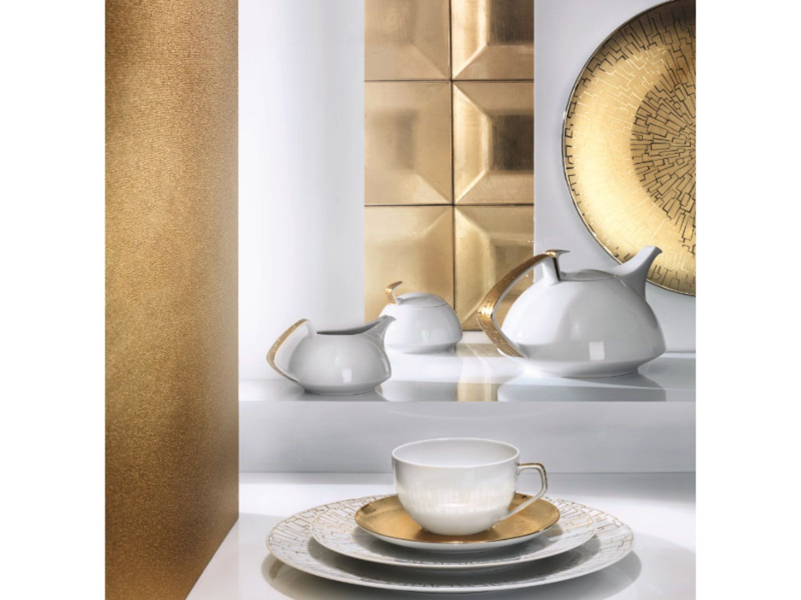Rosenthal Servierplatte TAC Gropius Skin Gold Platte 34 cm, Porzellan, (Platten), Platten
