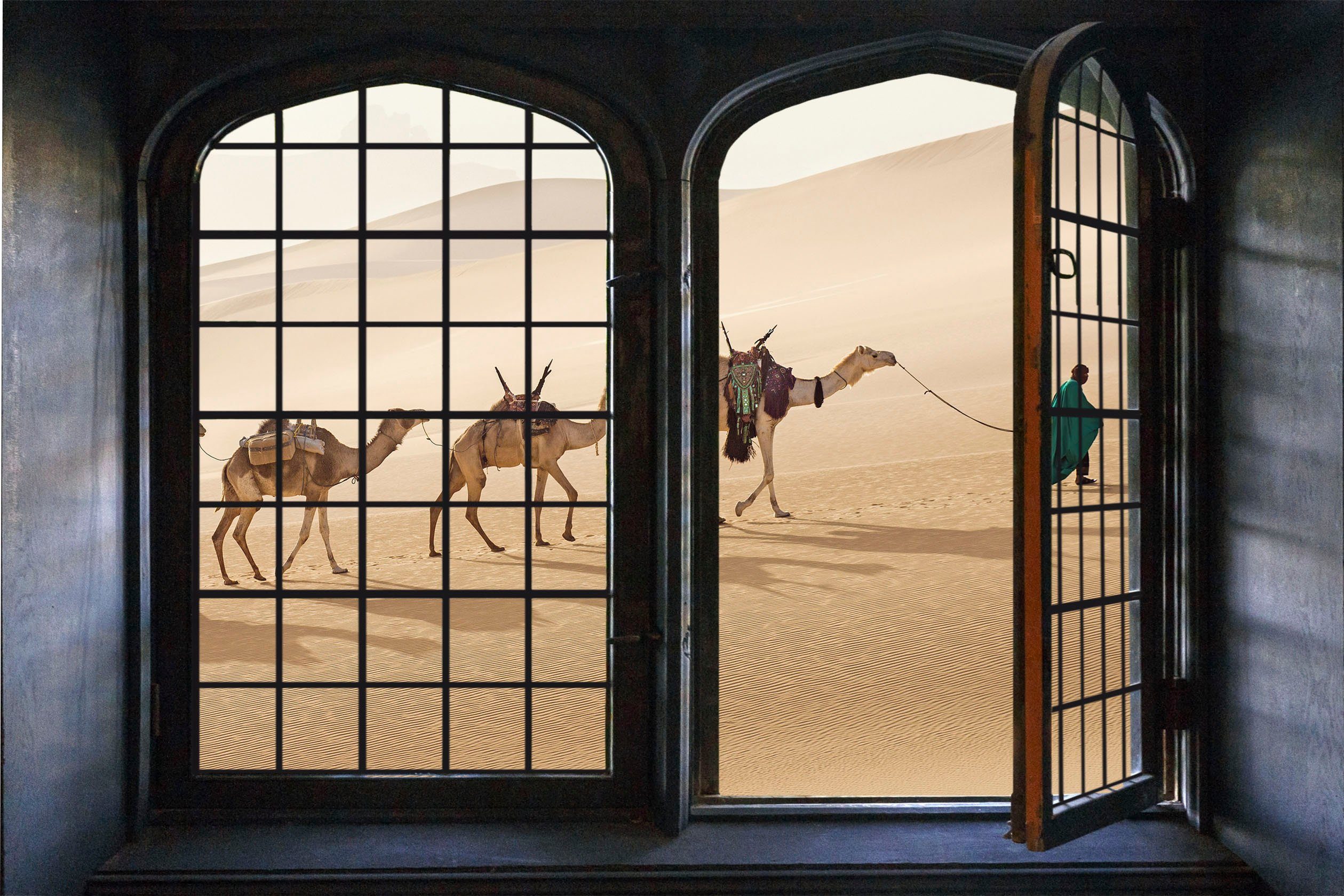 queence Wandsticker Wüste, Wandsticker, Wandbild, selbstklebend, 3D, Fenster