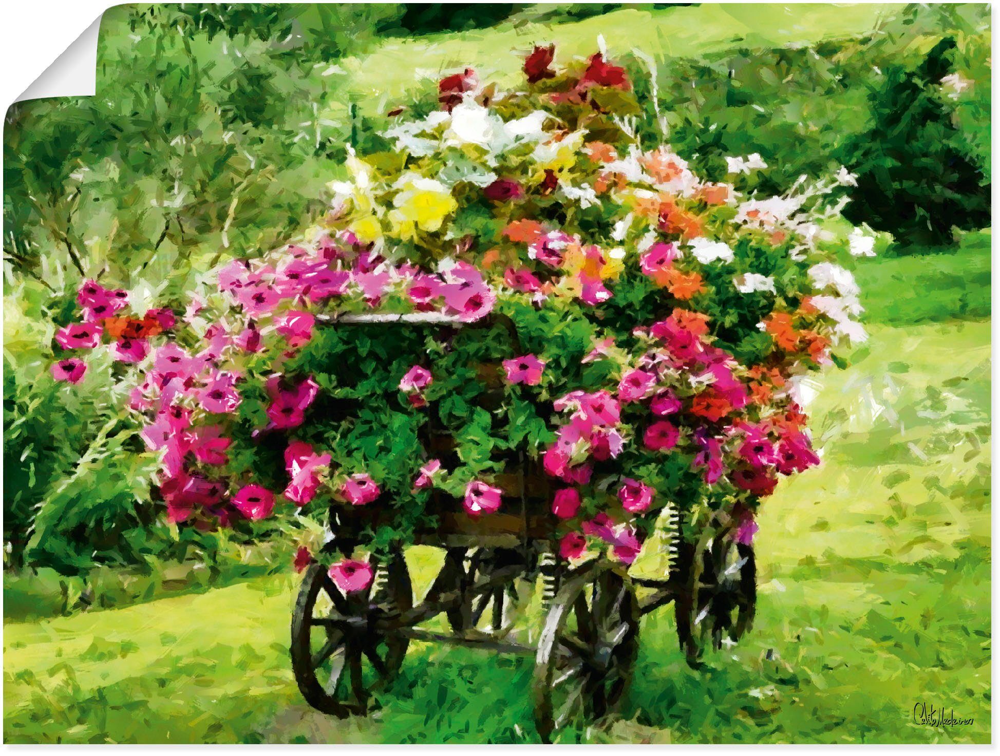 Artland Wandbild Kutsche mit Blumen, Blumenbilder (1 St), als Alubild, Leinwandbild, Wandaufkleber oder Poster in versch. Größen
